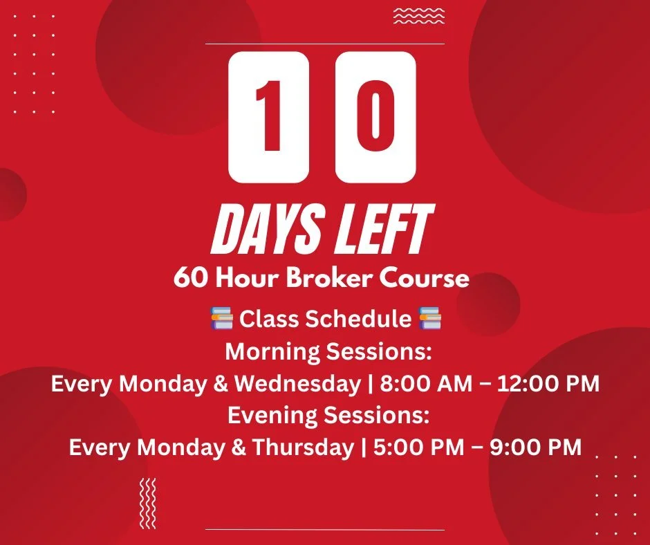 ⏳ 10 days to go!
Morning and evening Broker Classes are almost here! 🏡✨ Don&rsquo;t miss your chance to take the next step in your real estate career and level up your future. 
#BrokerClass 📚
#FutureBrokers 🏡
#LevelUpYourCareer 🚀
#10DaysToGo ⏳
#R