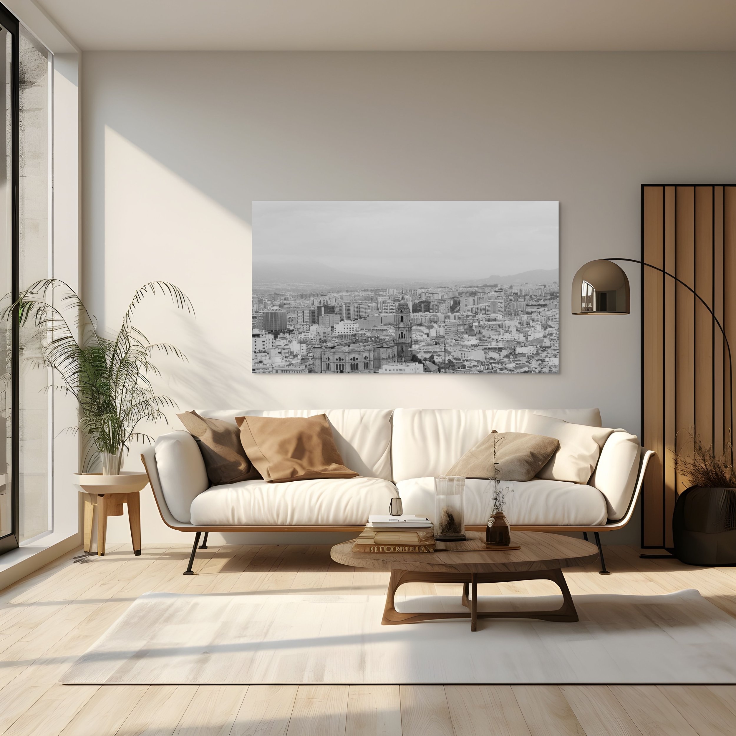 Photographie panoramique de Malaga en noir et blanc – Tirage limité sur toile
