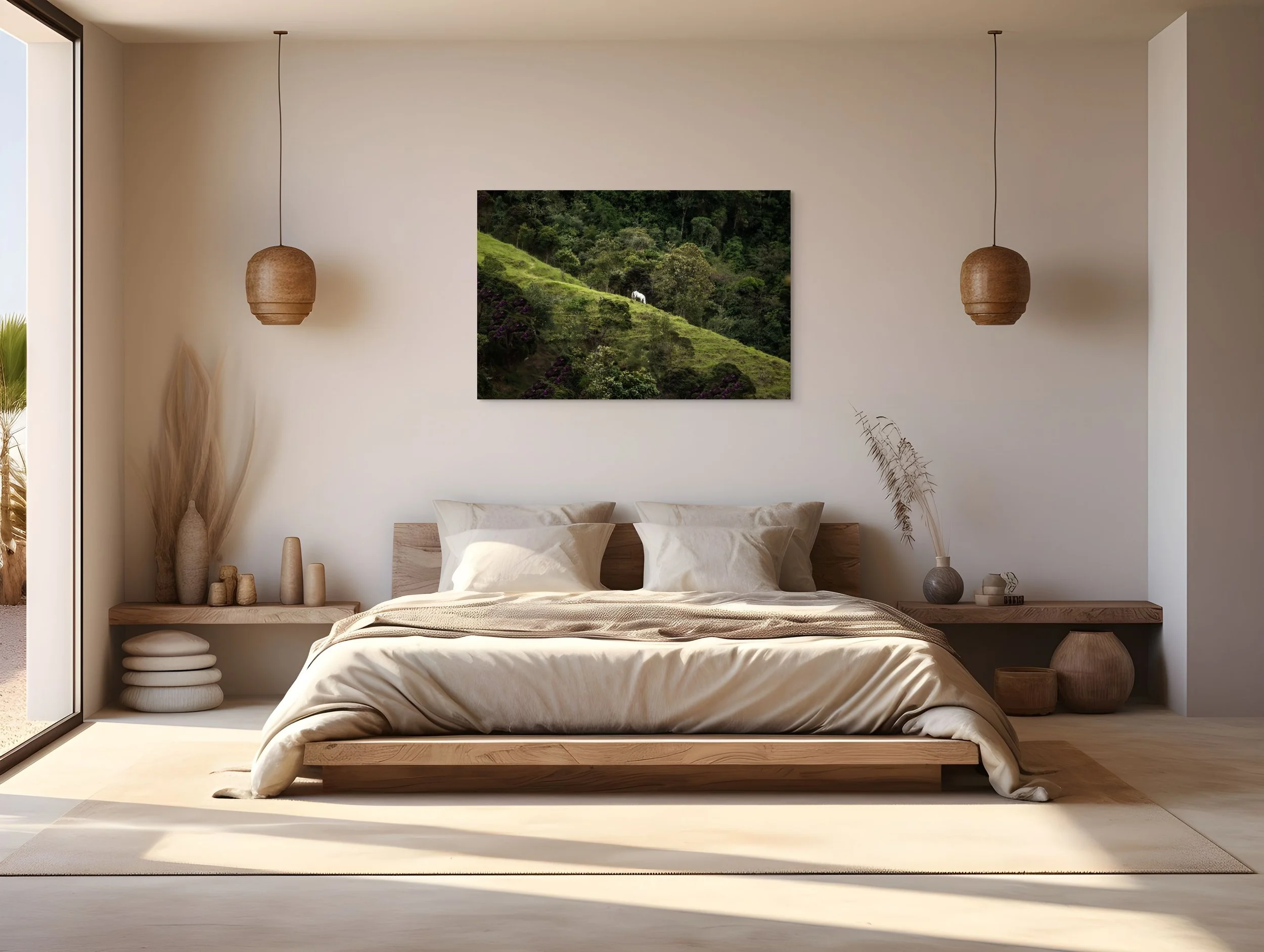 Photographie d'un cheval blanc dans la vallée de cocora en édition limitée