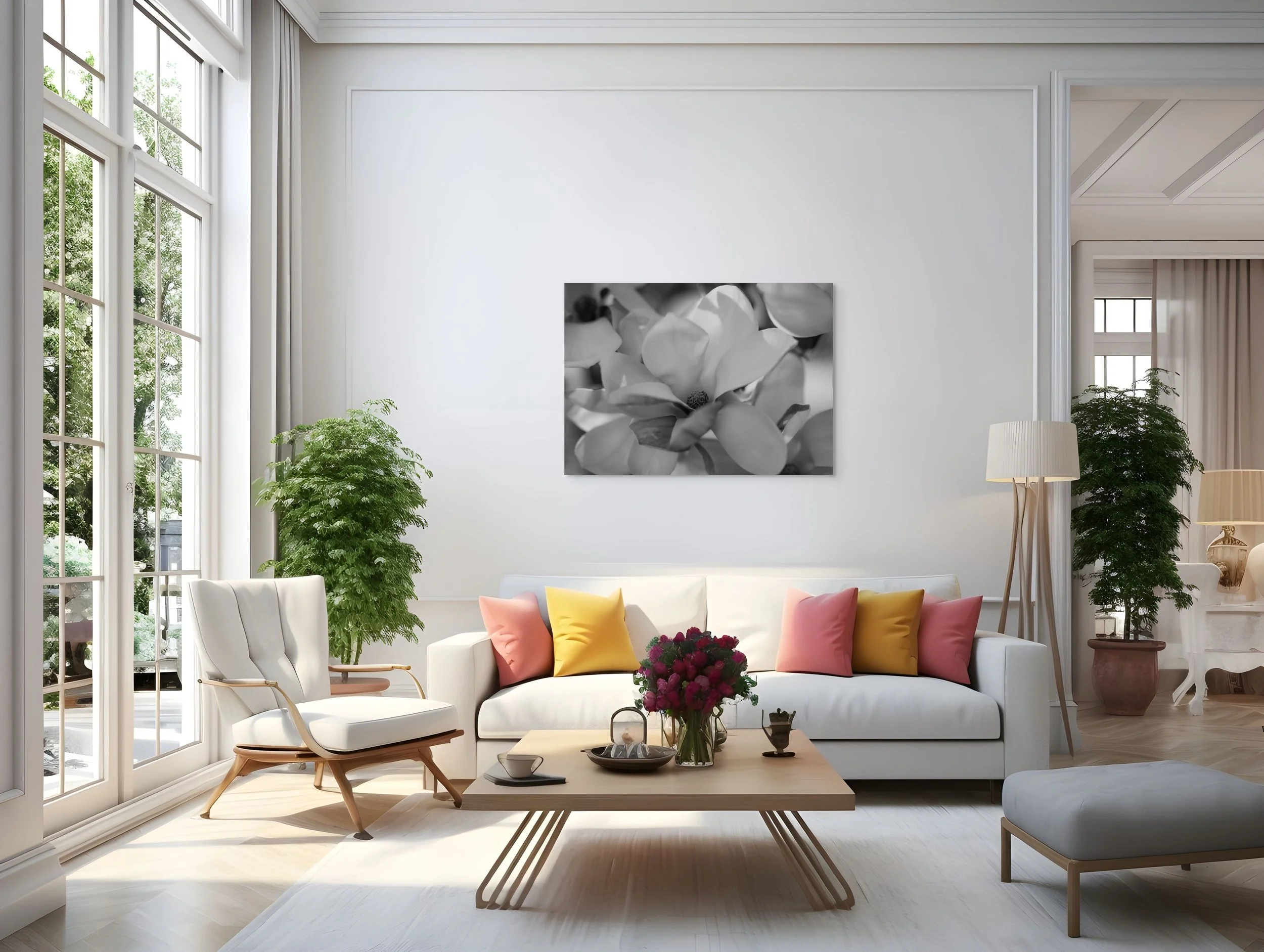 Ode florale en noir et blanc - Impression sur toile, montée sur châssis en bois 48 po x 32po