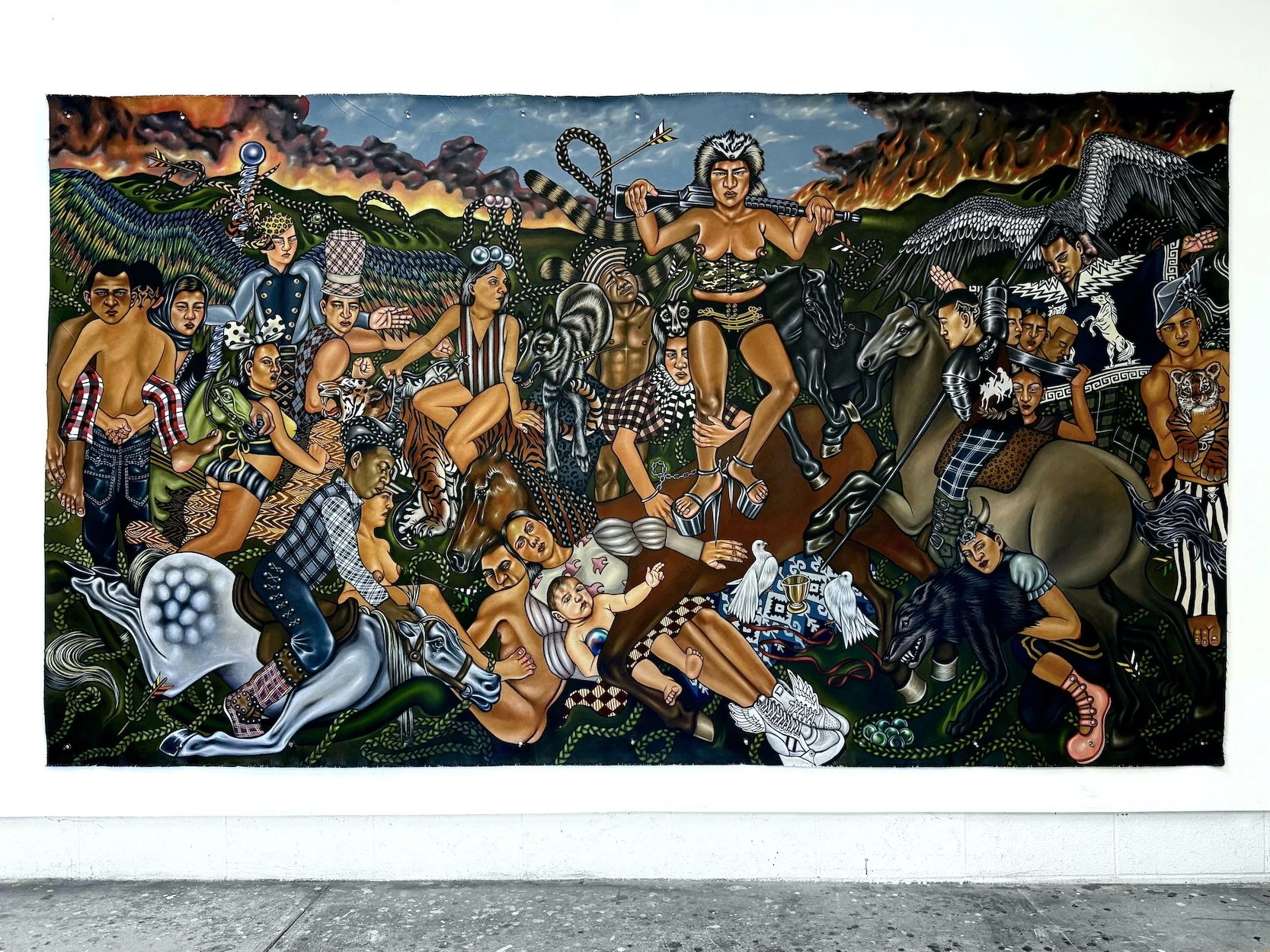 a doubling of doves, acrylic on canvas, 72" x 126", 2026