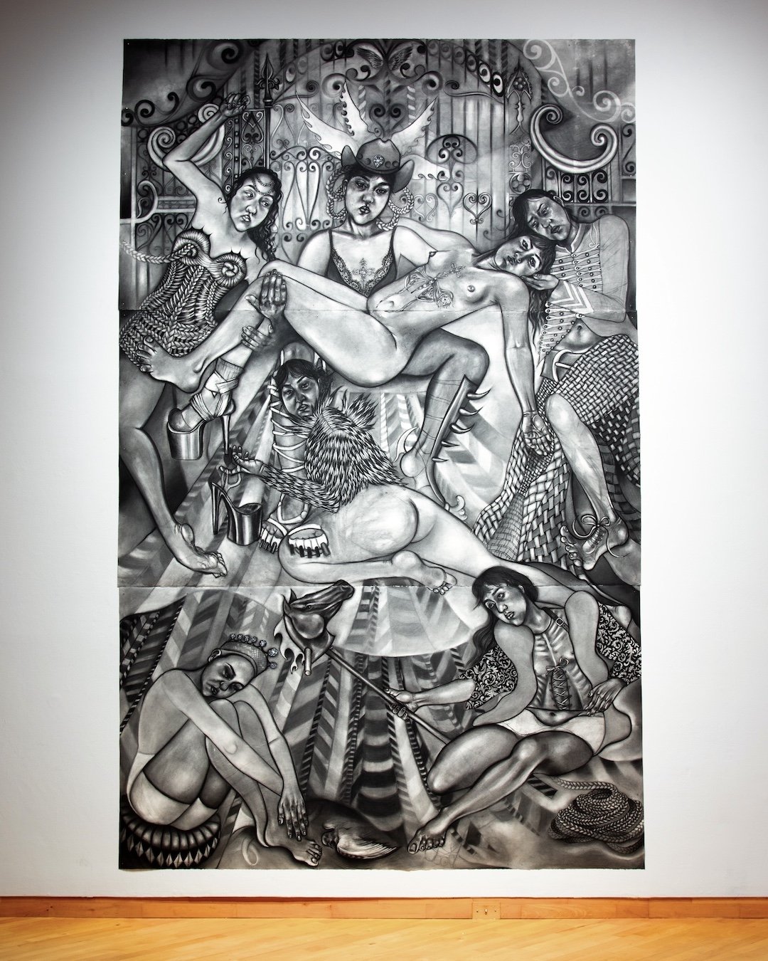 Pieta, charcoal on paper, 12 ft 9 in x 8 ft