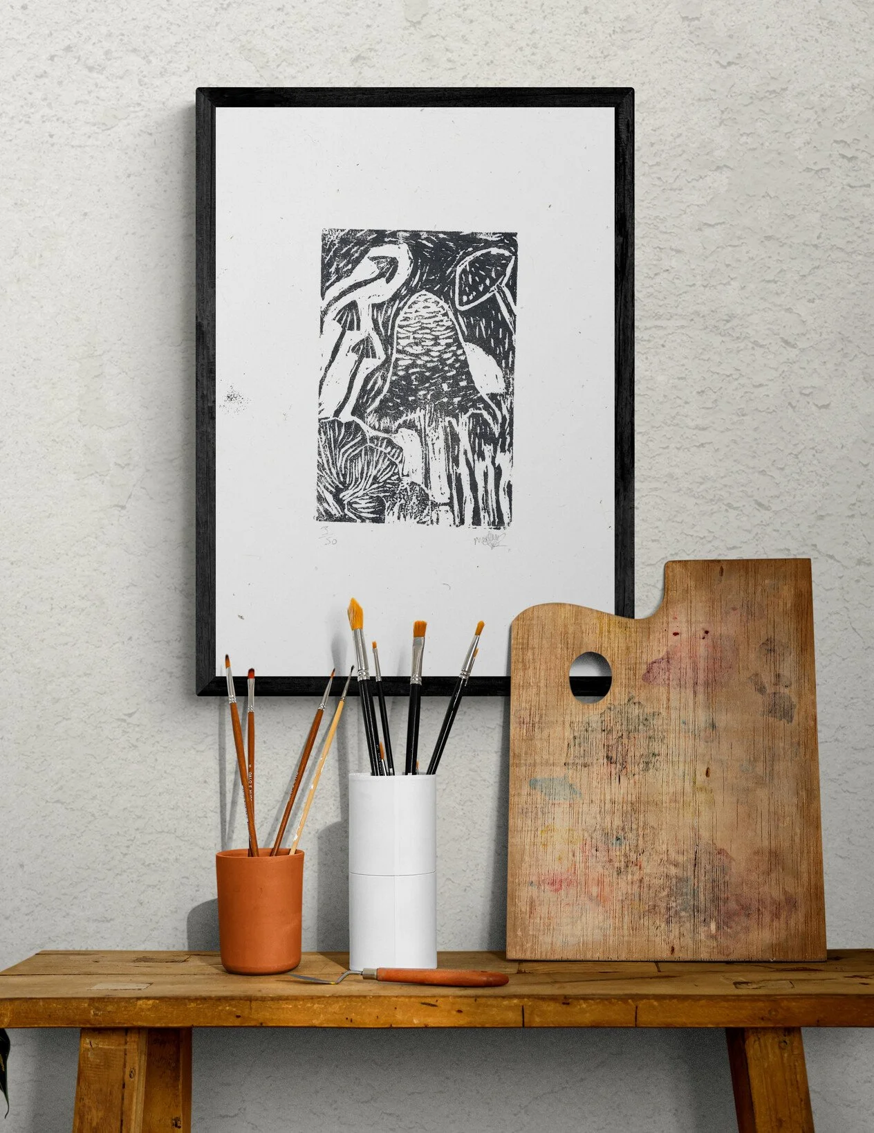 Mushroom Woodcut Matte Paper Print