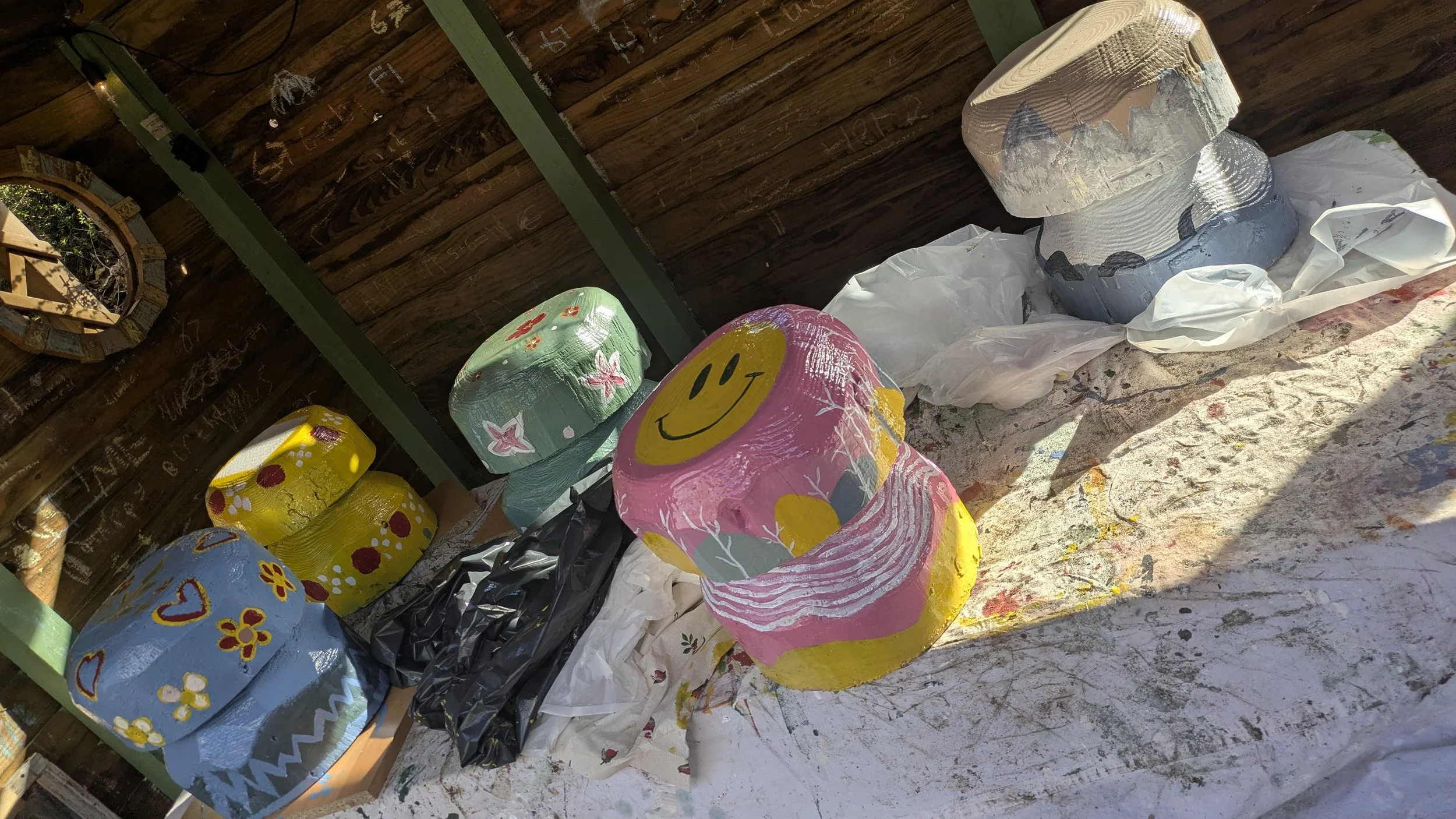 Painte mushrooms glowing under sunlight