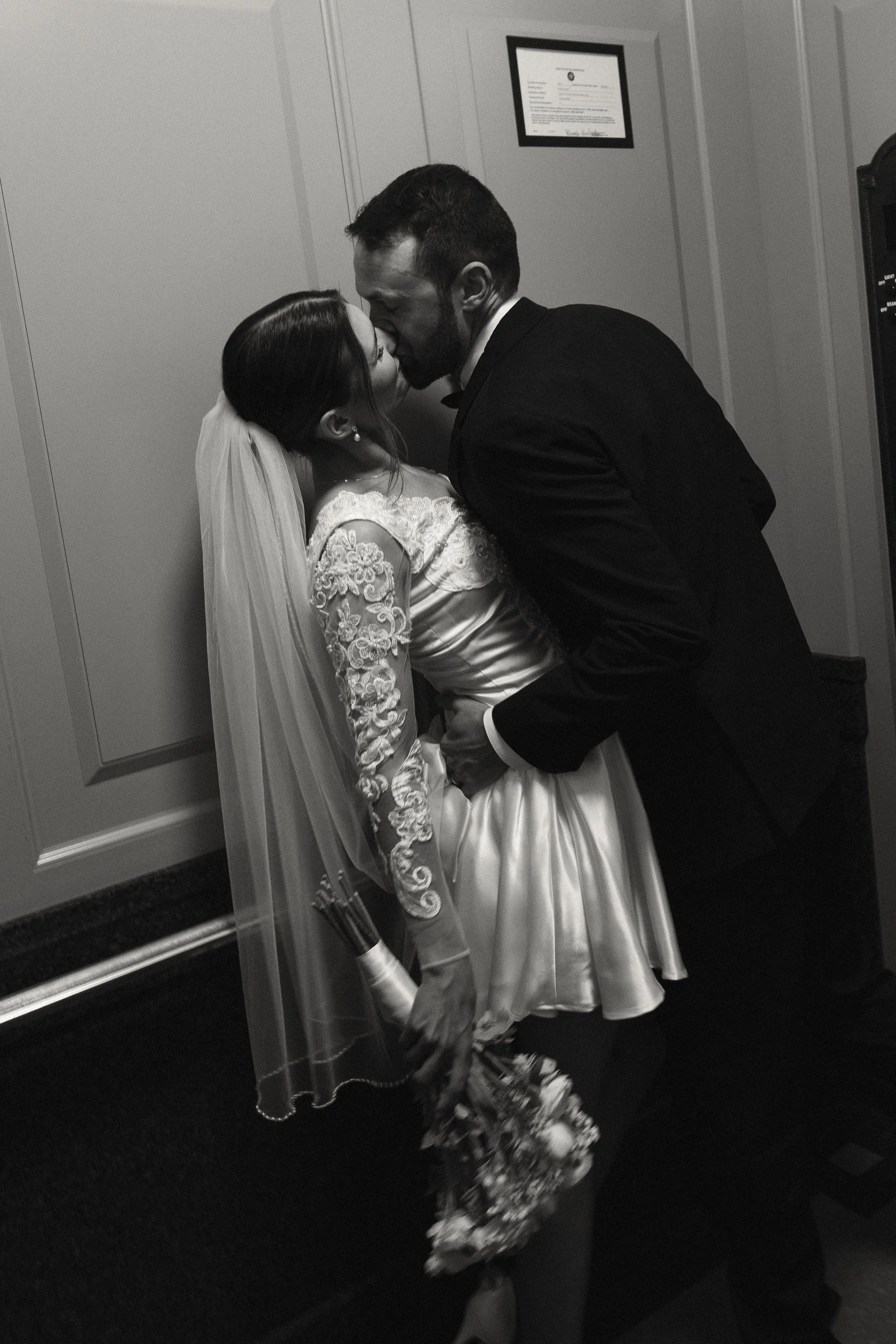 Elegant and romantic elopement portraits inside the historic Topeka State Capitol building.