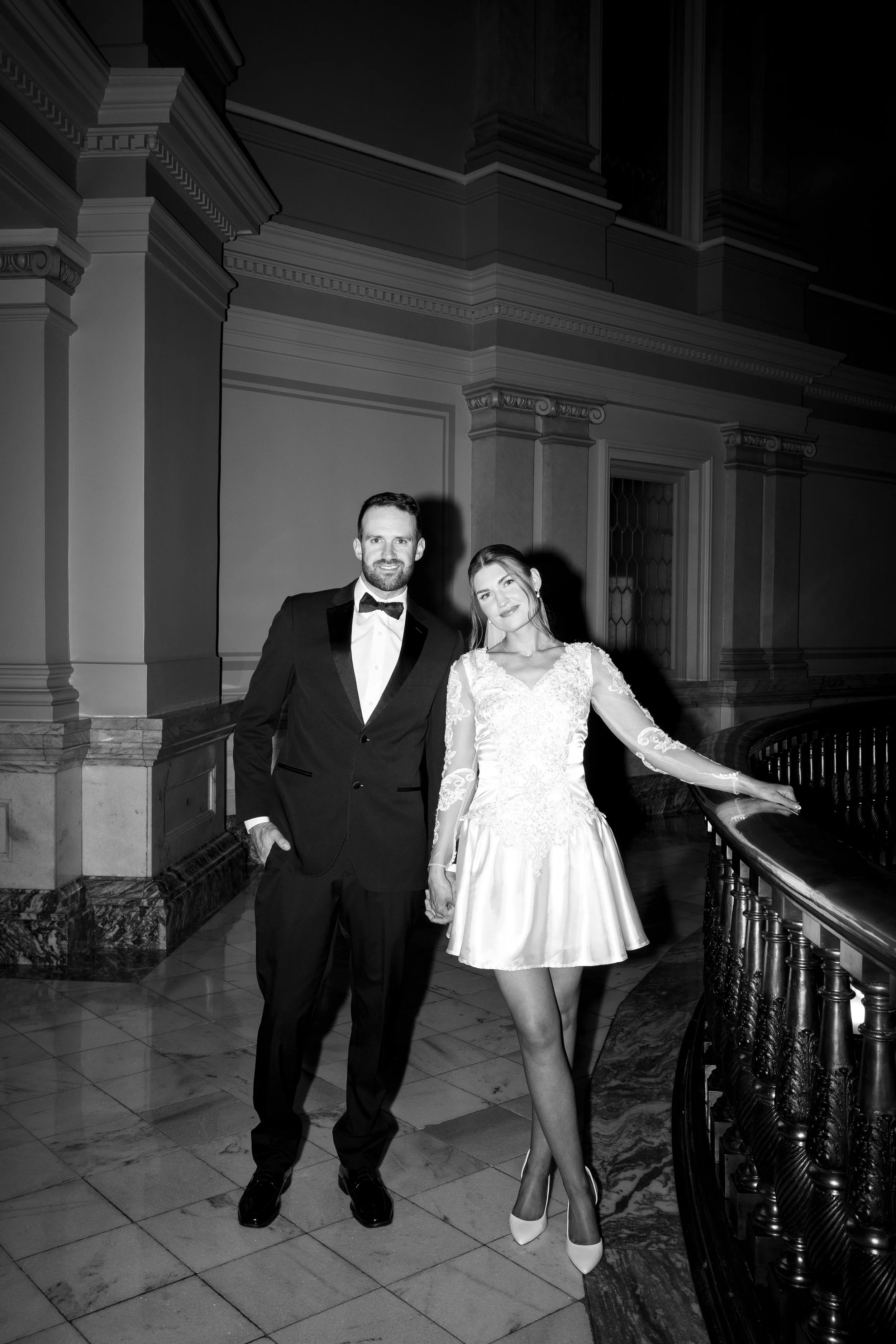 Romantic wedding portraits at the Topeka State Capitol in Topeka, Kansas.