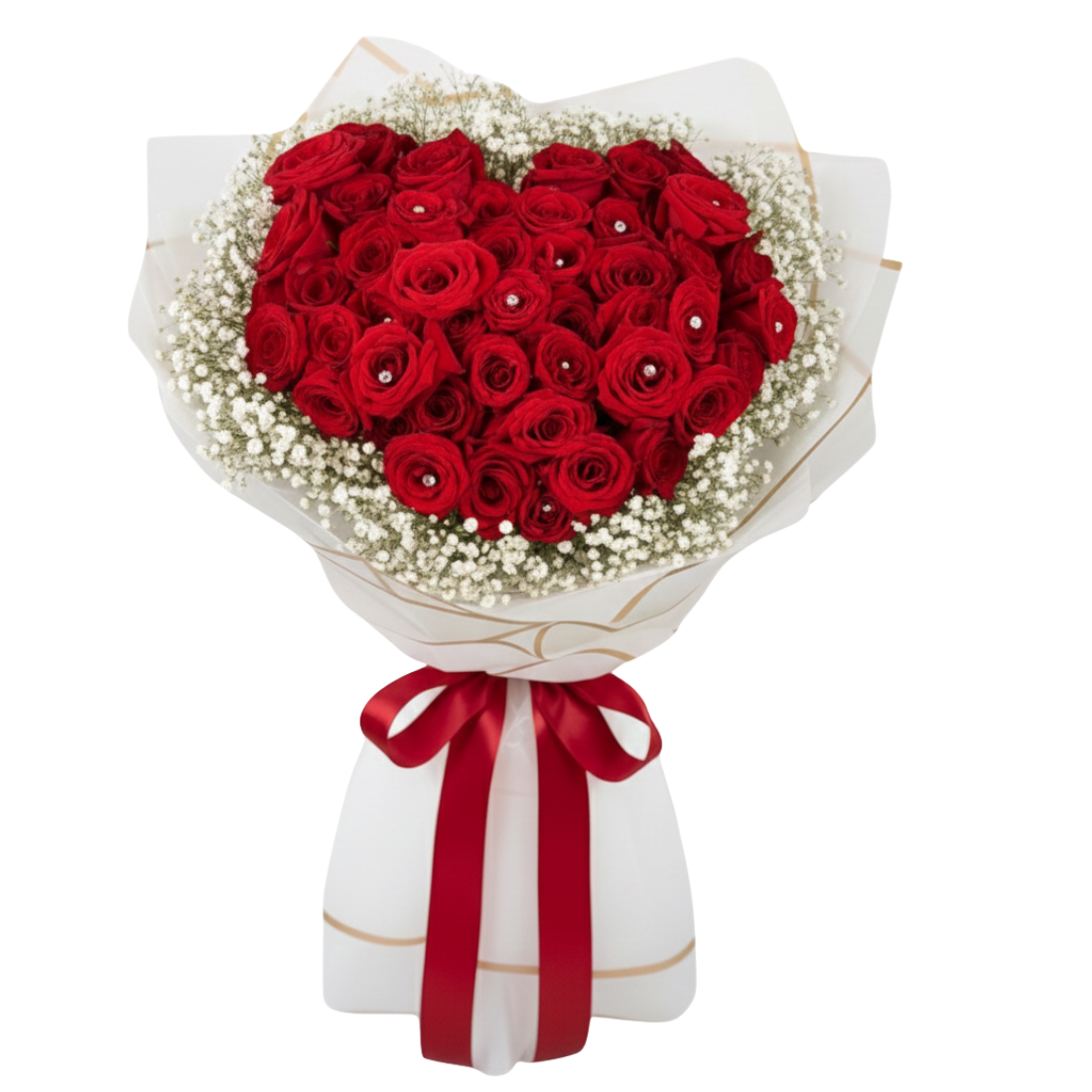 Heart Shaped Ramo Buchon (45-50 roses)