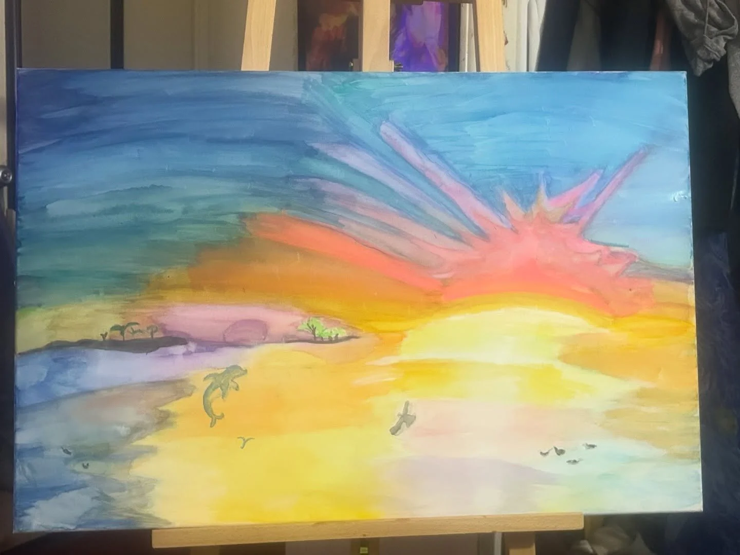 Progress update sunset painting day 5

One of the few artworks I like to paint during sunset. I am thinking about adding more dolphins and more creatures to this painting. I like the way it&rsquo;s coming together tho. 

Imagine being able to see the