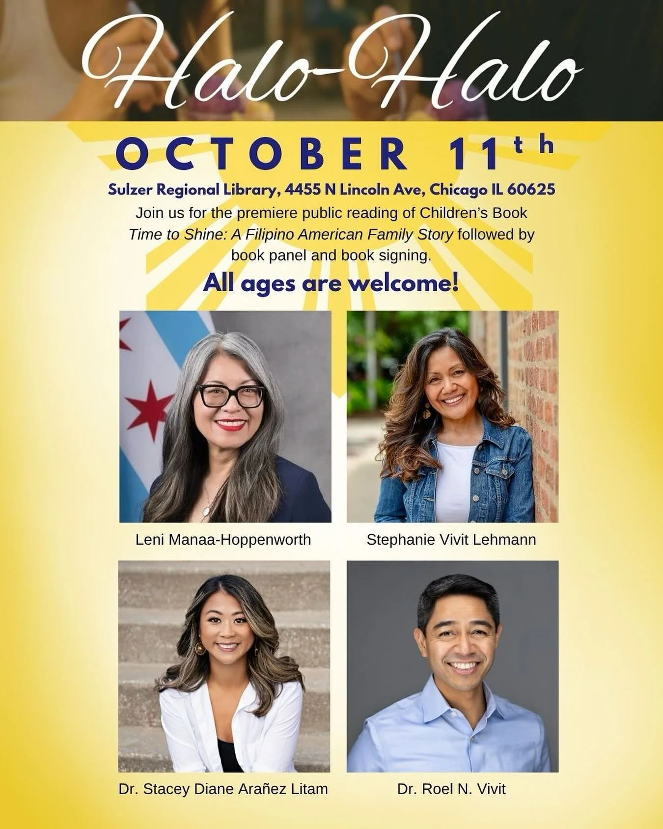 Happy Filipino American History Month! Come to Sulzer Library on October 11th at 12pm to hear Alderwoman Leni Manaa-Hoppenworth @the48thward read the new Filipino American Children&rsquo;s Book: Time to Shine. Afterwards, she will be joined by author