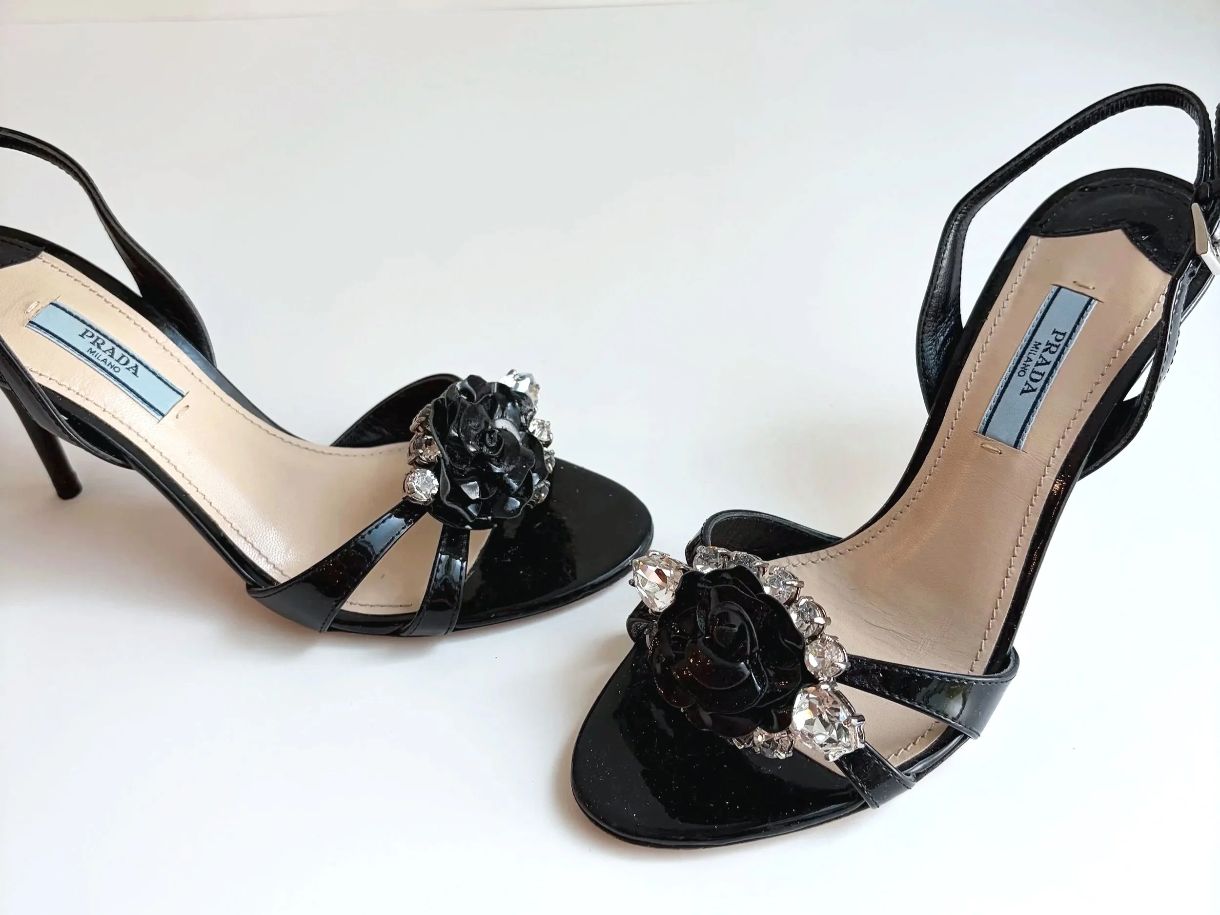 Black Patent Rose Prada Heels (36.5) — image 5