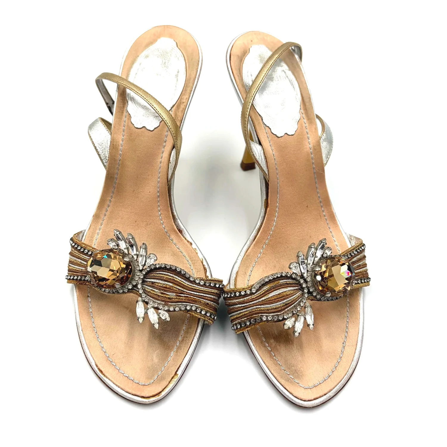 Rene Caovilla Gold & Silver Gem Heels (36)