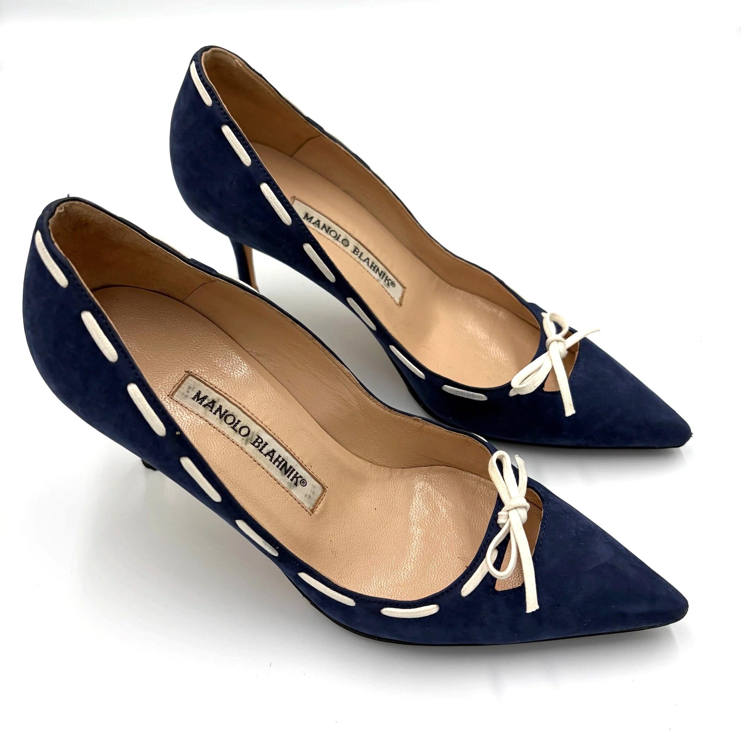 Blue Suede Manolo Peeptoes (35.5) — image 2
