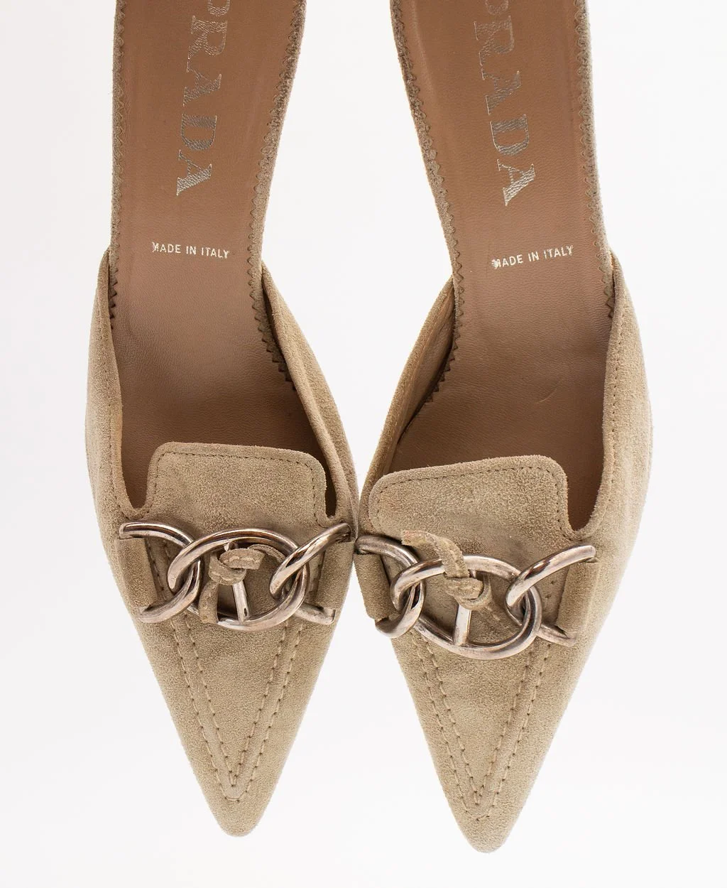 Y2K Suede Metal Knotted Prada Mules (37), image 2