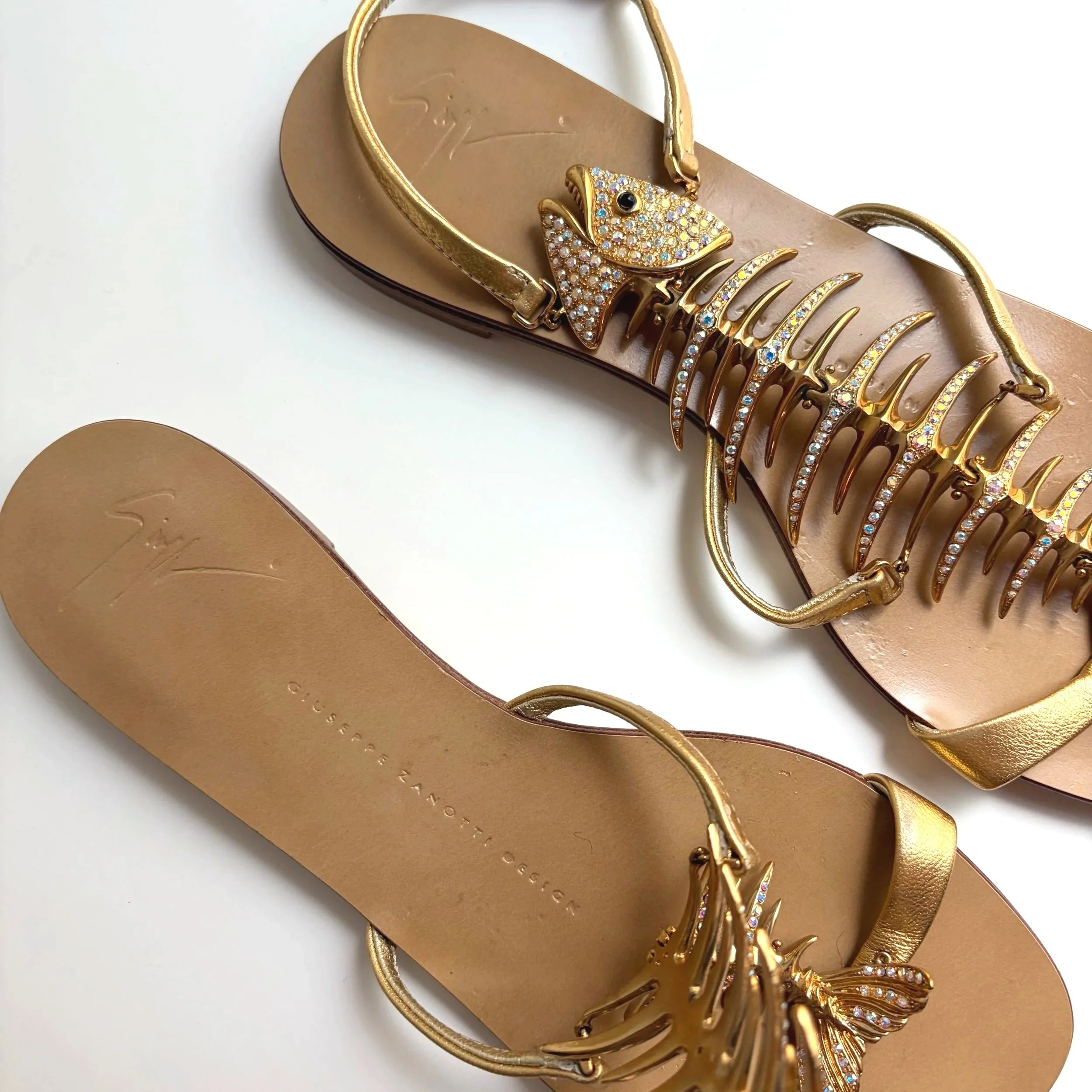 Vtg Giuseppe Zanotti Gold Fishbone Sandals (35) — image 3