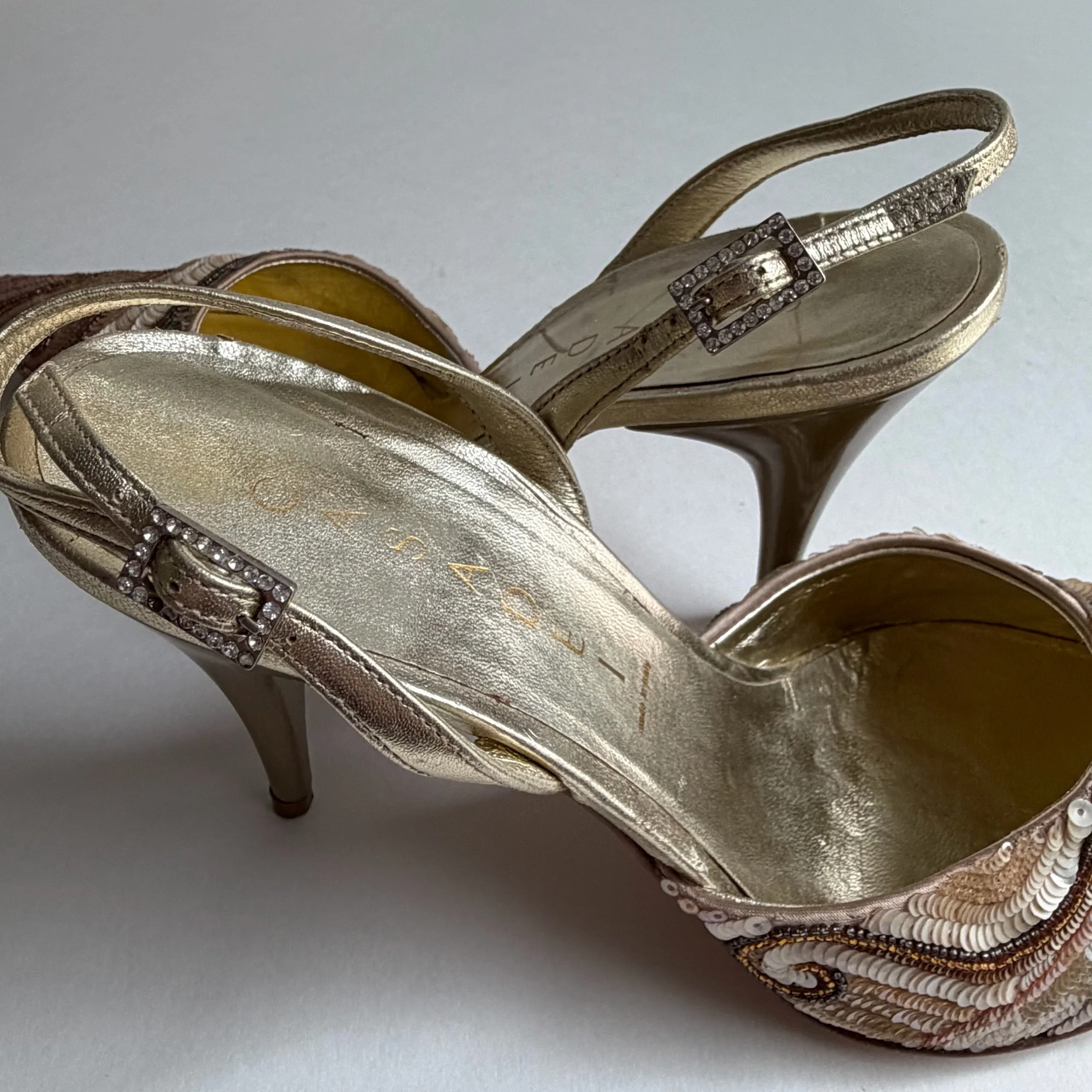 Vtg Casadei Bronzey Sands Sequin Heels (38) — image 6