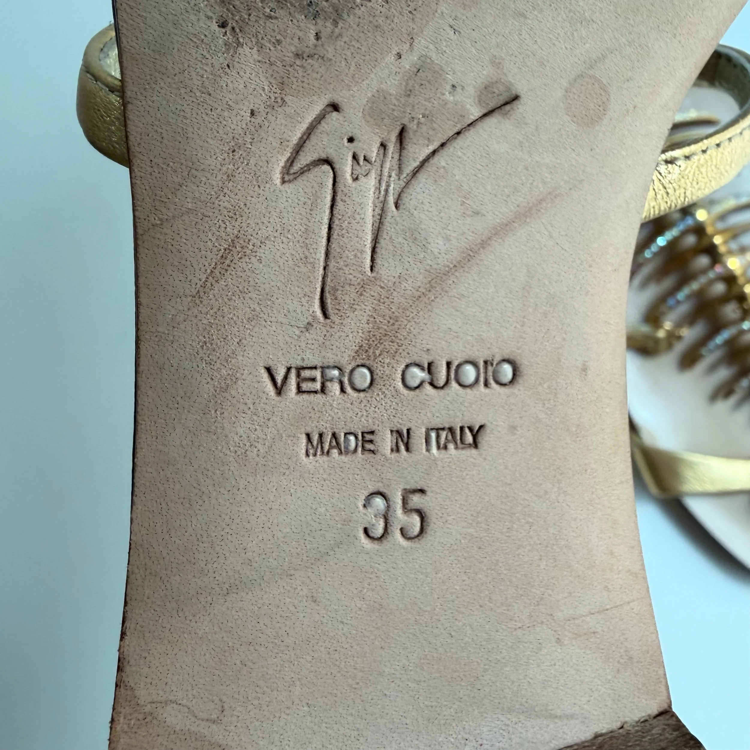 Vtg Giuseppe Zanotti Gold Fishbone Sandals (35) — image 4
