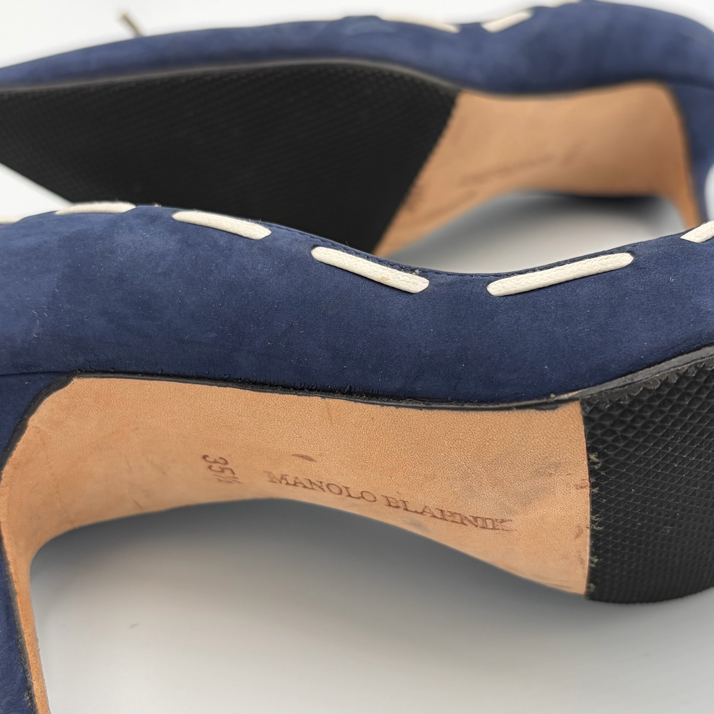 Blue Suede Manolo Peeptoes (35.5) — image 5