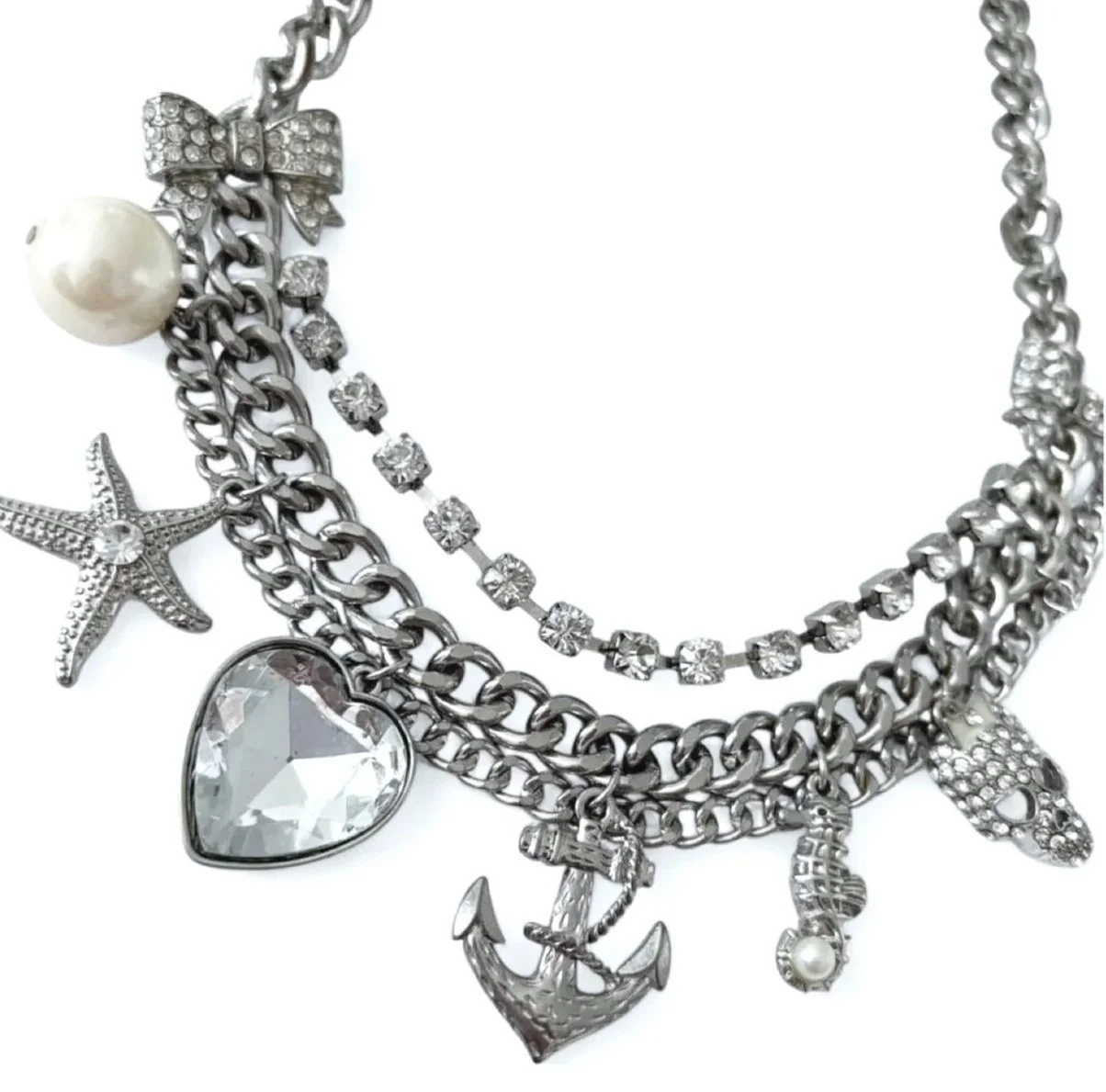 Silver Sea Charm Rhinestone Necklace — image 2