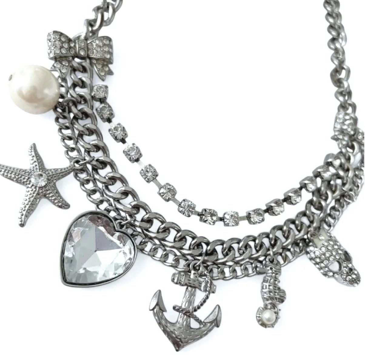 Silver Sea Charm Rhinestone Necklace
