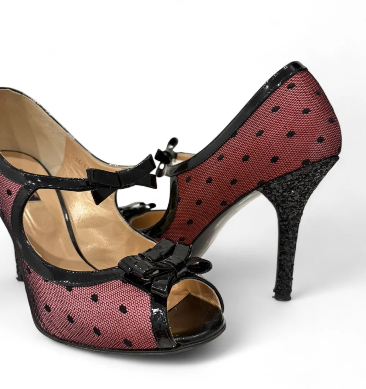 Vintage Japanese Polkadot Fishnet Glitter heels 37