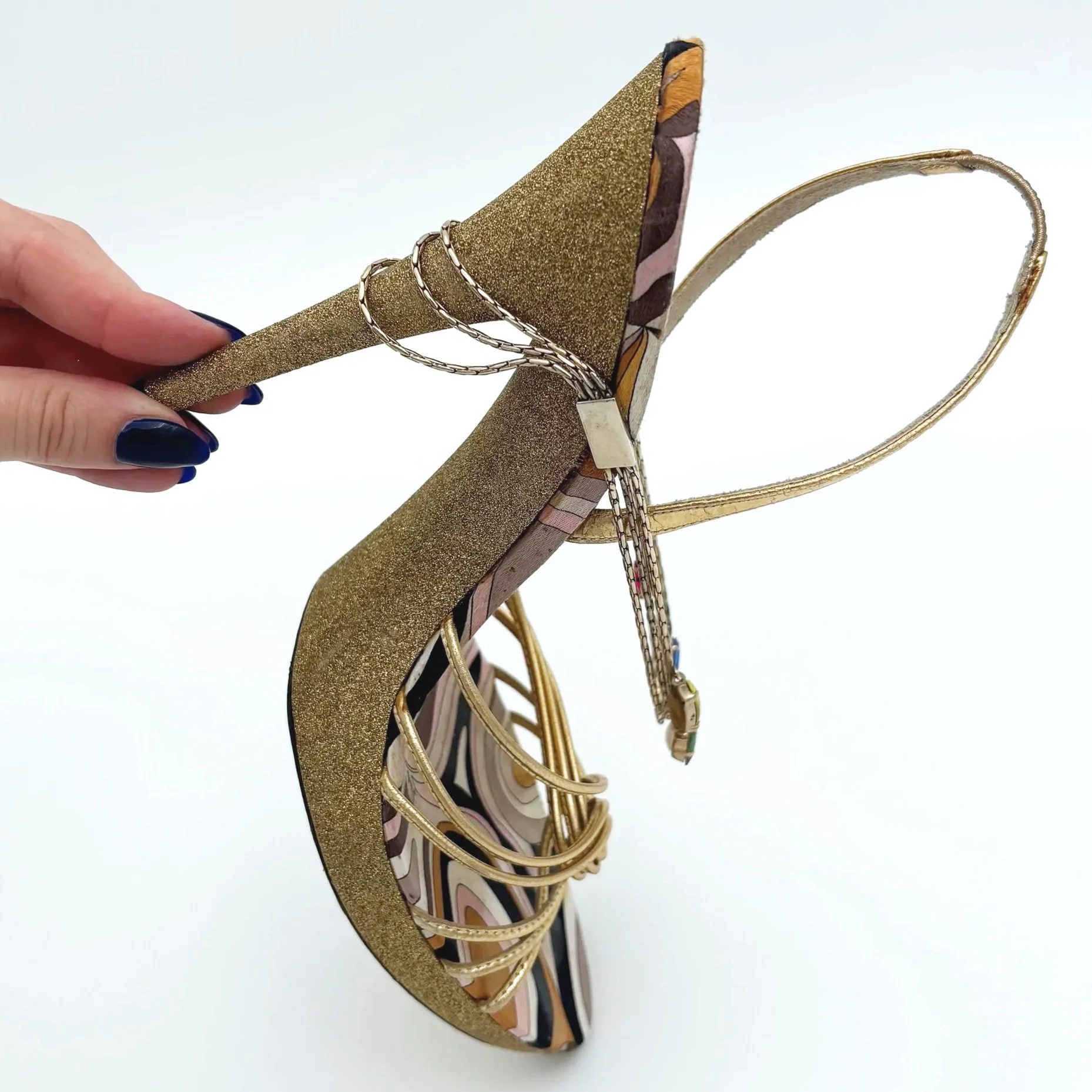 RARE Emilio Pucci Shimmer Gemstone Chain Heels (40), image 9