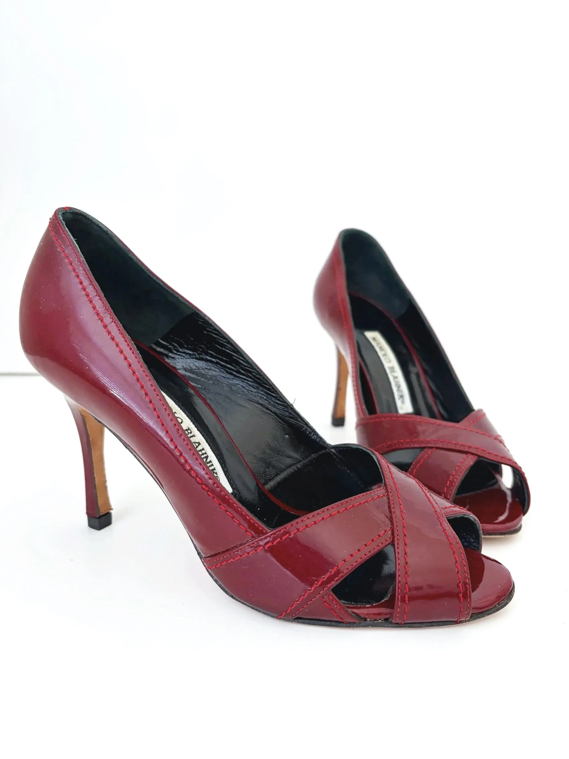 Wine Red Peep-toe Manolo Heels (36.5) — image 5