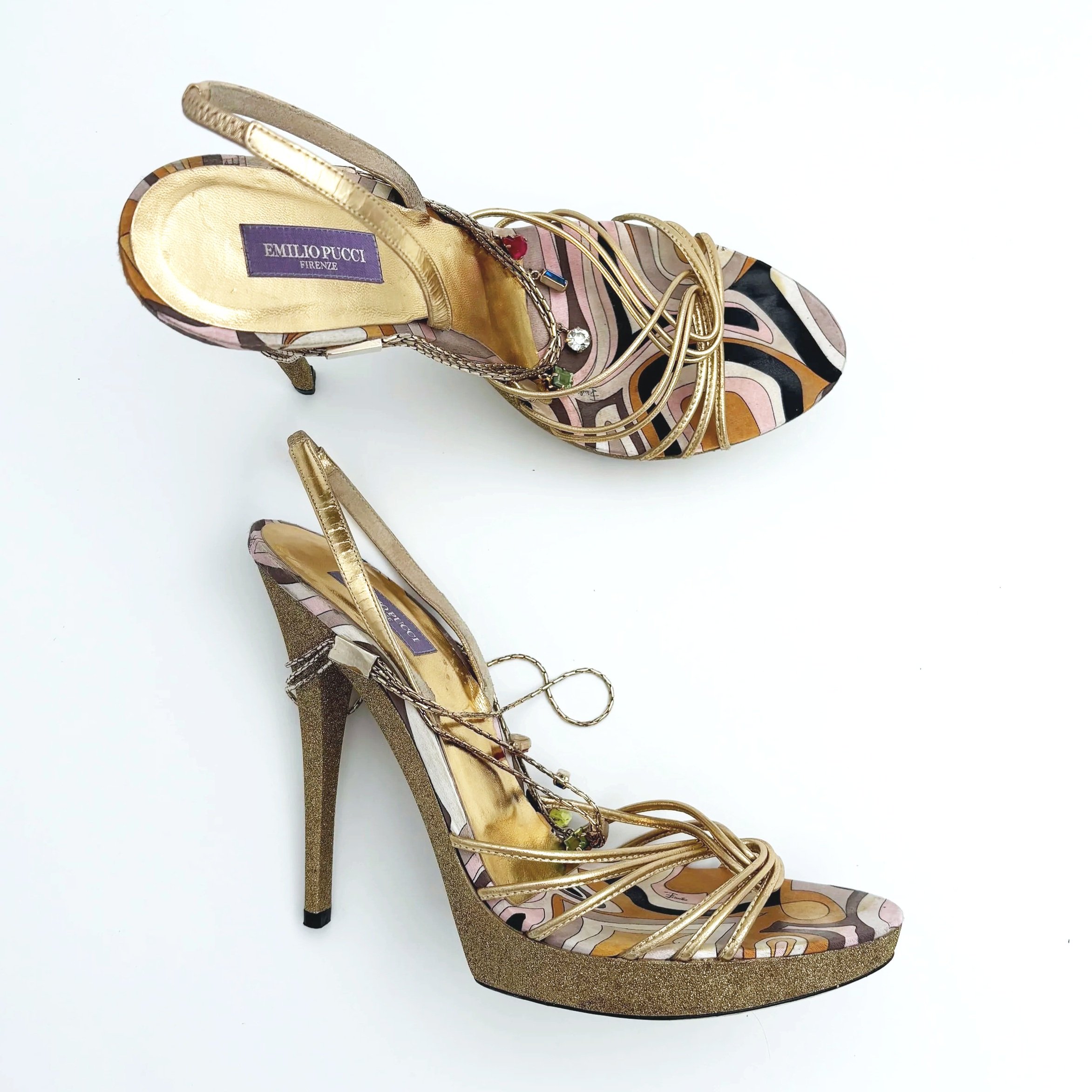 RARE Emilio Pucci Shimmer Gemstone Chain Heels (40), image 3