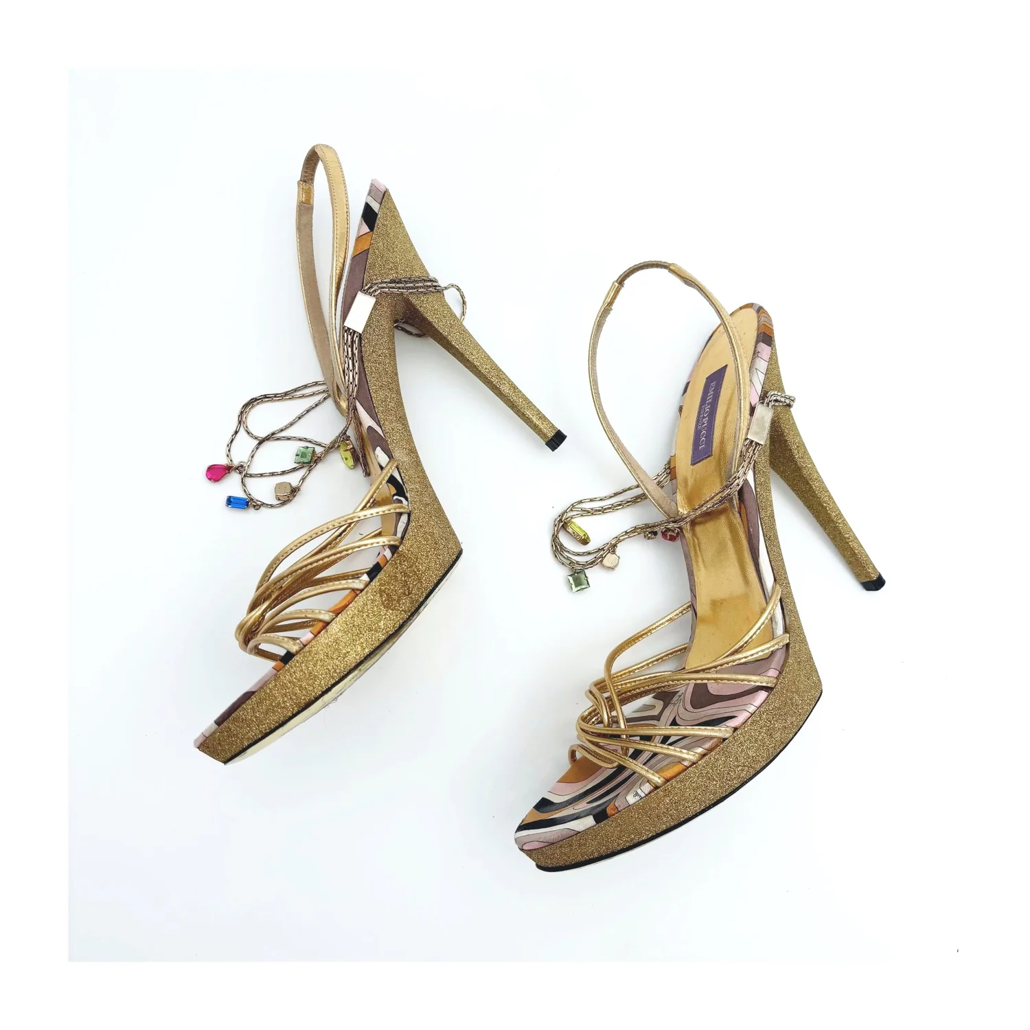 RARE Emilio Pucci Shimmer Gemstone Chain Heels (40)