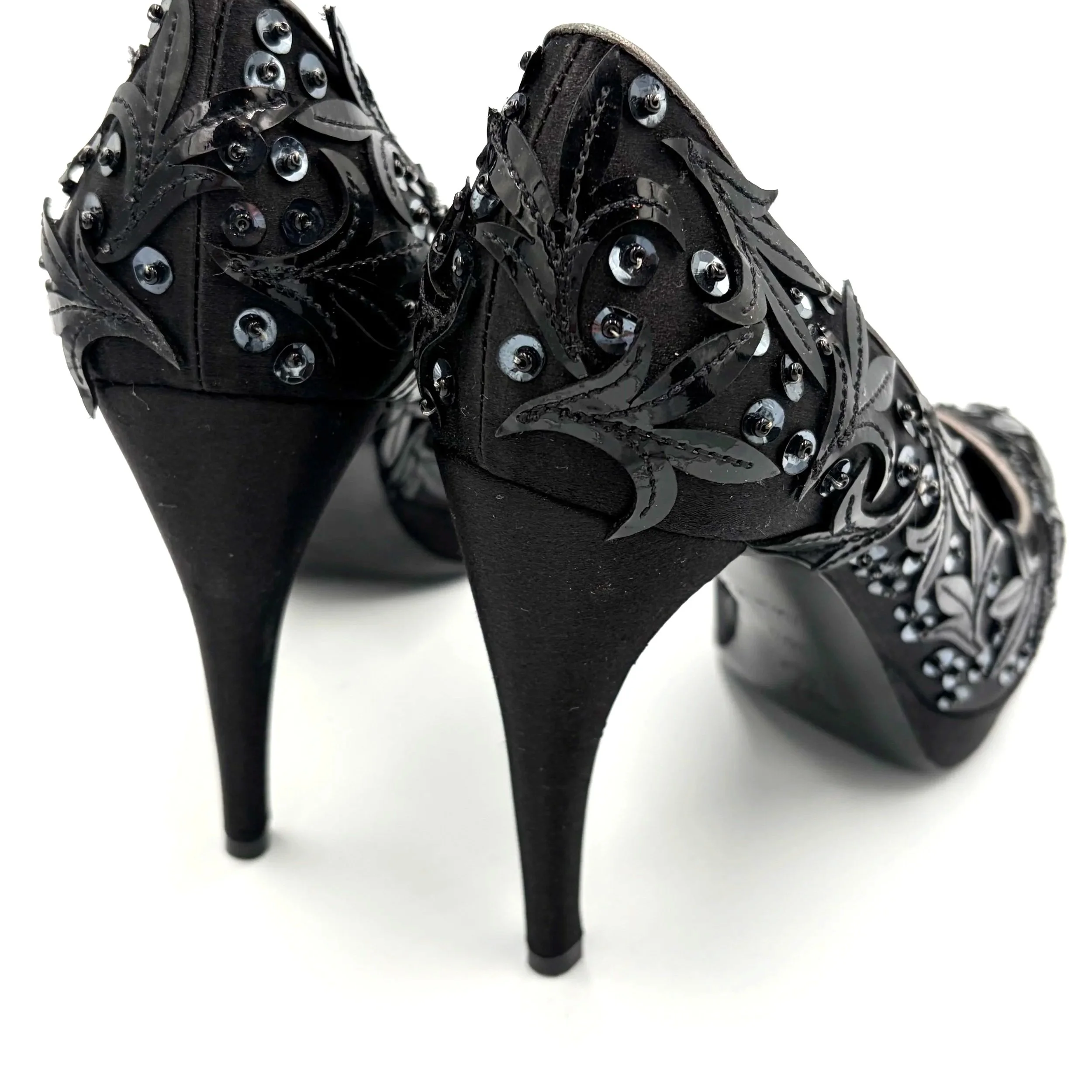 Louis Vuitton Black Satin Leaf & Sequin Pumps (35.5), image 4