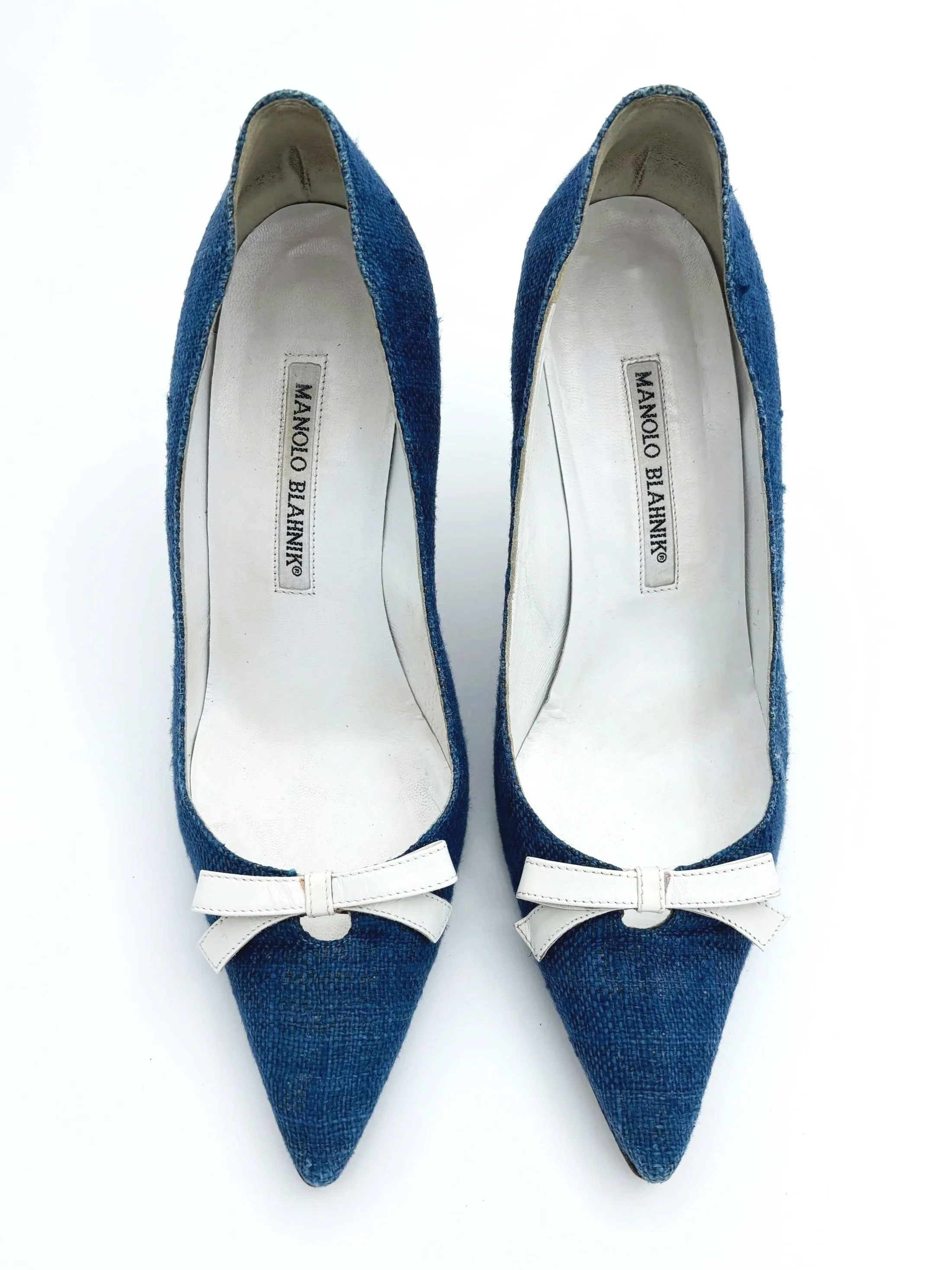 Blue Tweed Manolo Blahnik Bow Heels (37) — image 2