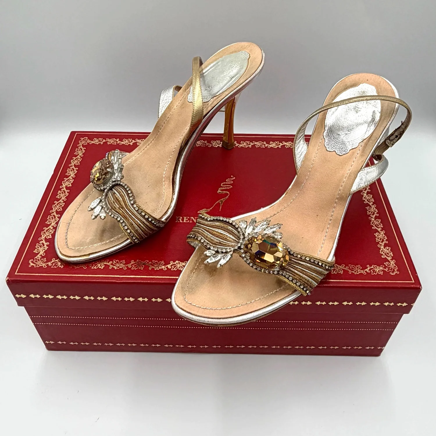 Rene Caovilla Gold & Silver Gem Heels (36)