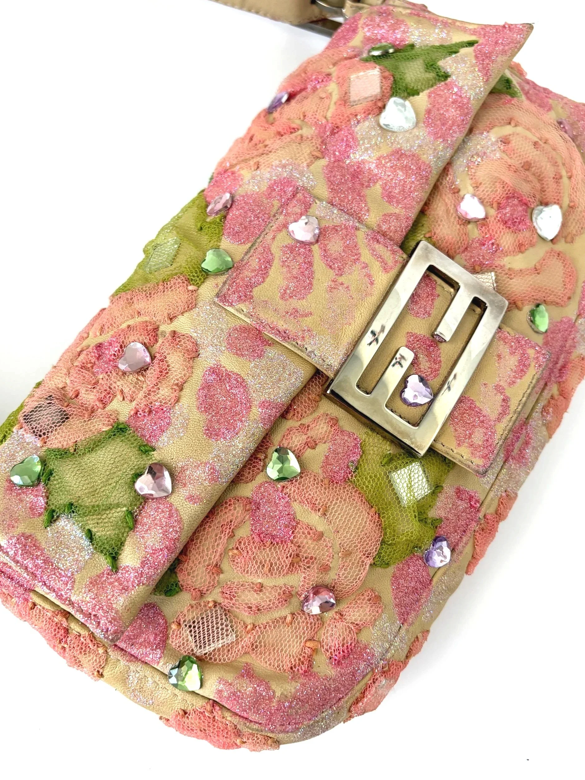 Rare Glittery Pink Floral Lace Fendi Baguette — image 2