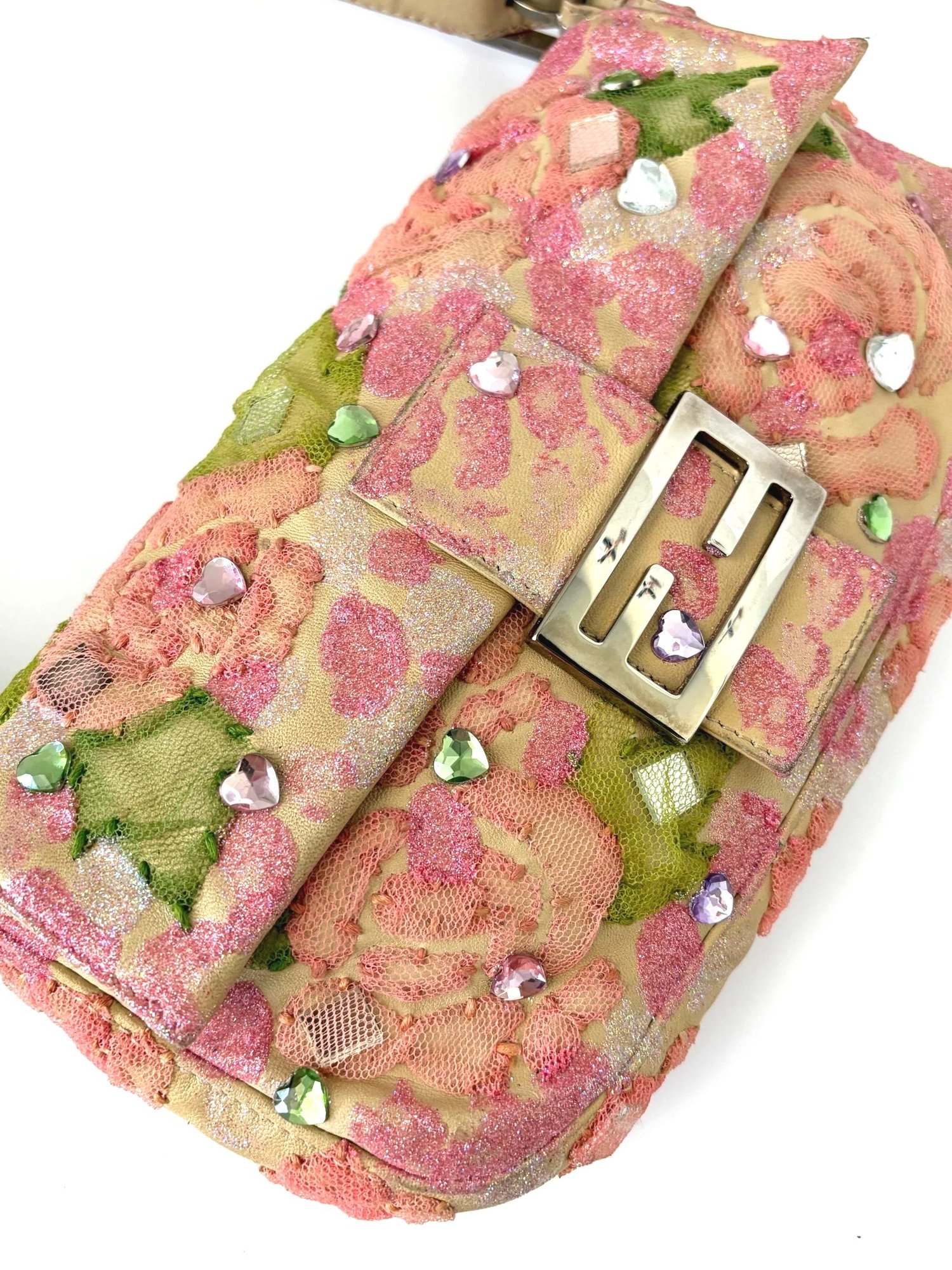 Rare Glittery Pink Floral Lace Fendi Baguette
