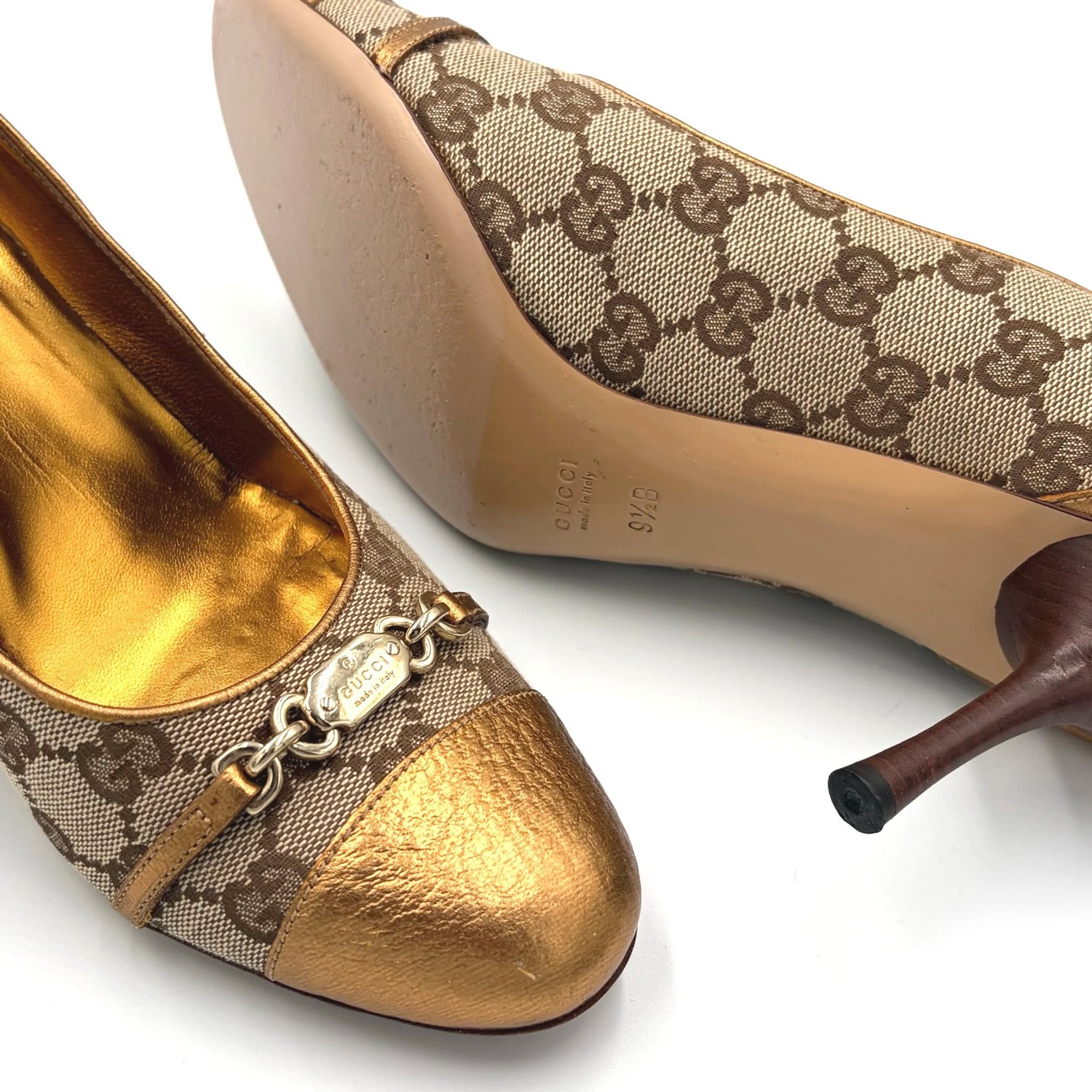 Gucci Gold Bronze Monogram Pumps (9.5)