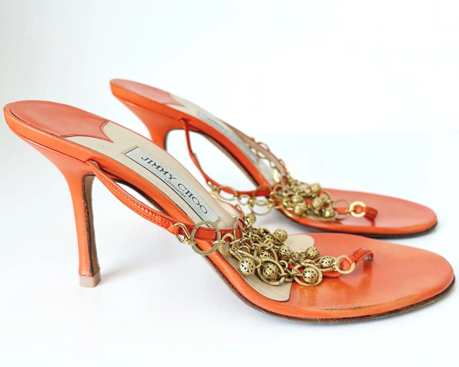 Vibrant Orange Jimmy Choo Gold Charm Heels (39)