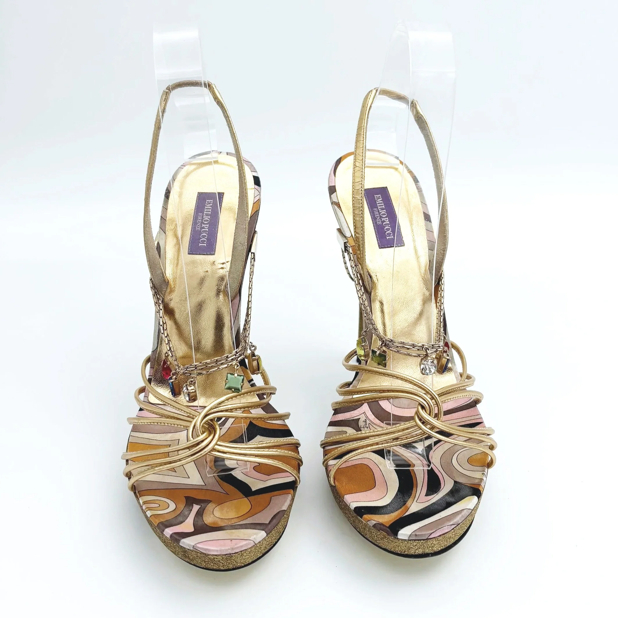 RARE Emilio Pucci Shimmer Gemstone Chain Heels (40), image 4