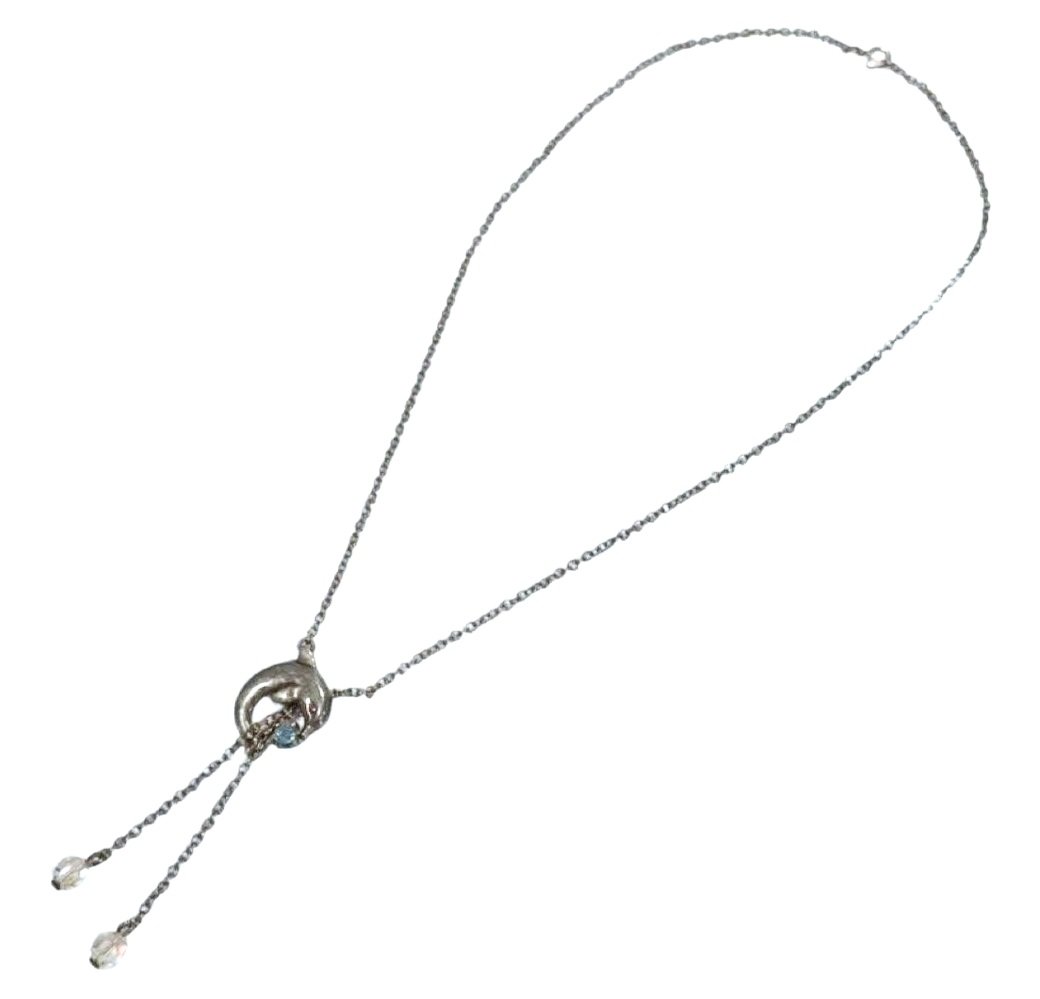 Vtg Aquamarine Dolphin SS Necklace — image 2