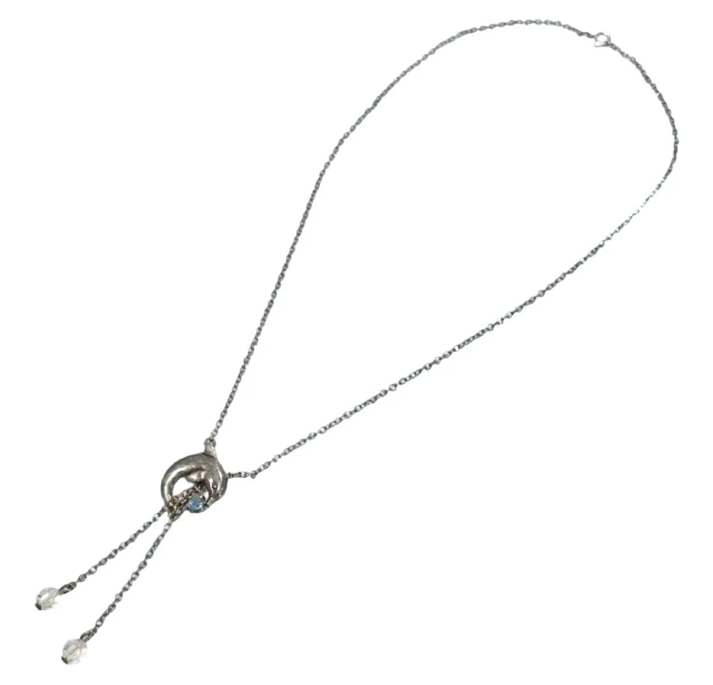Vtg Aquamarine Dolphin SS Necklace