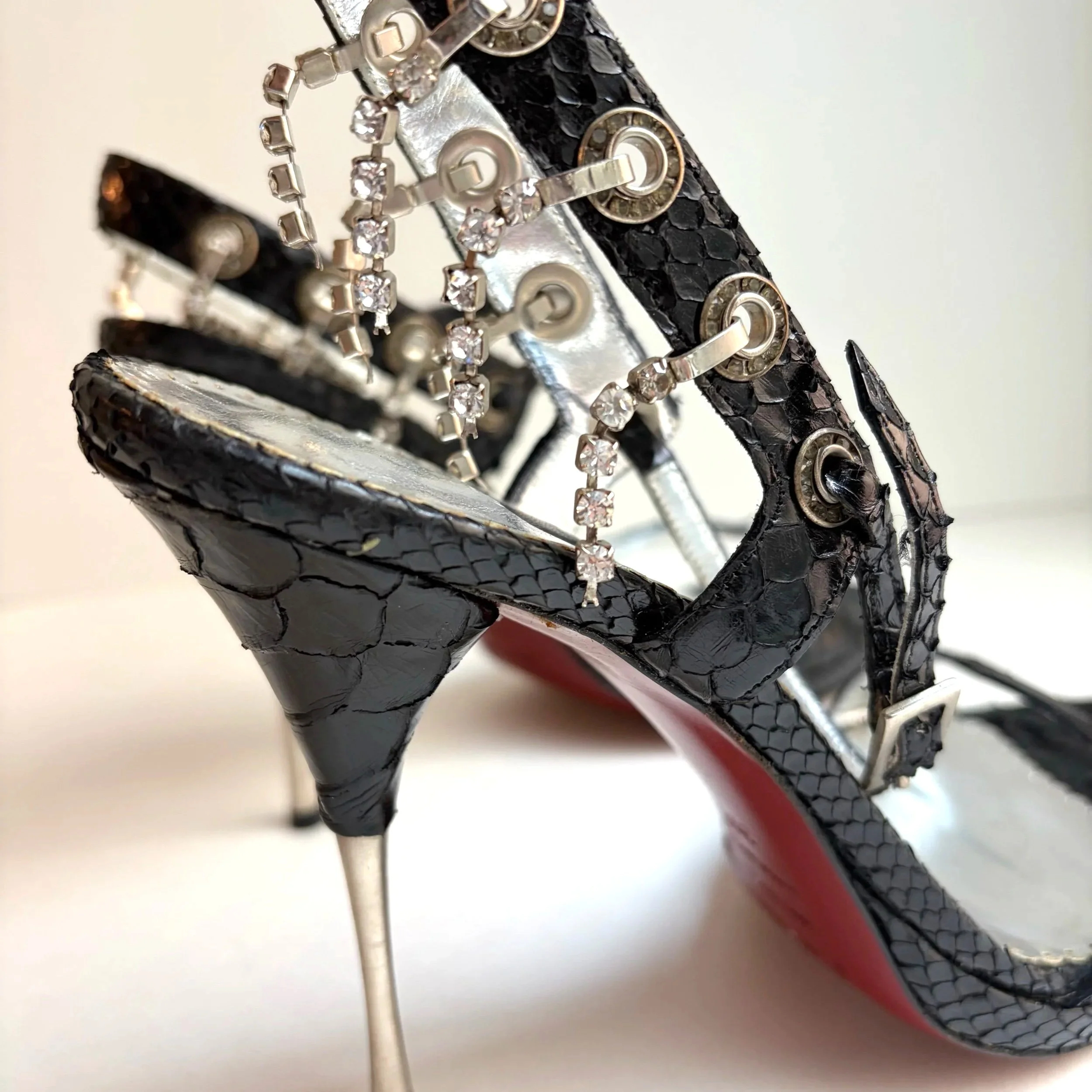 Rare Italian Snakeskin Rhinestone Spike Heel (39.5), image 4