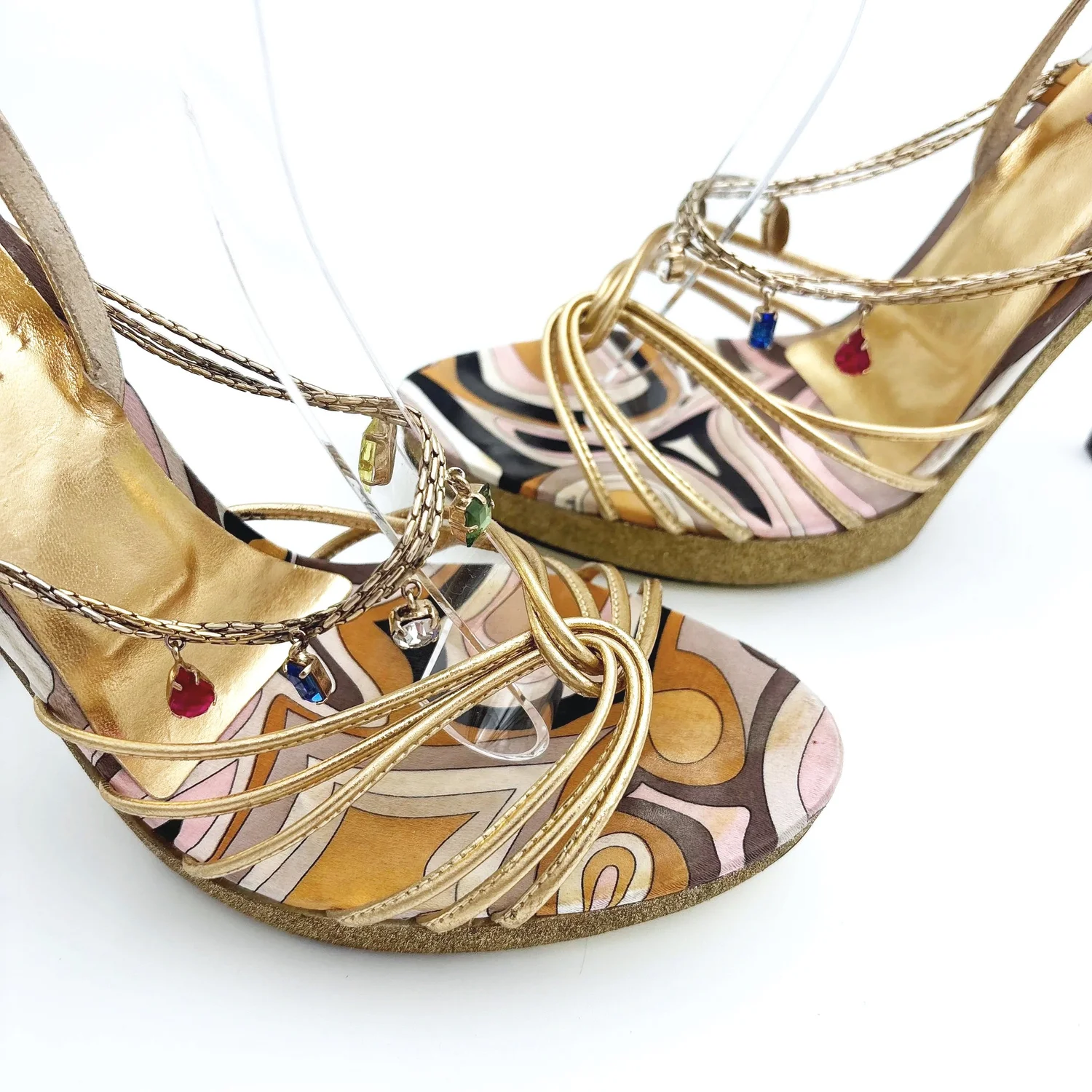 RARE Emilio Pucci Shimmer Gemstone Chain Heels (40)