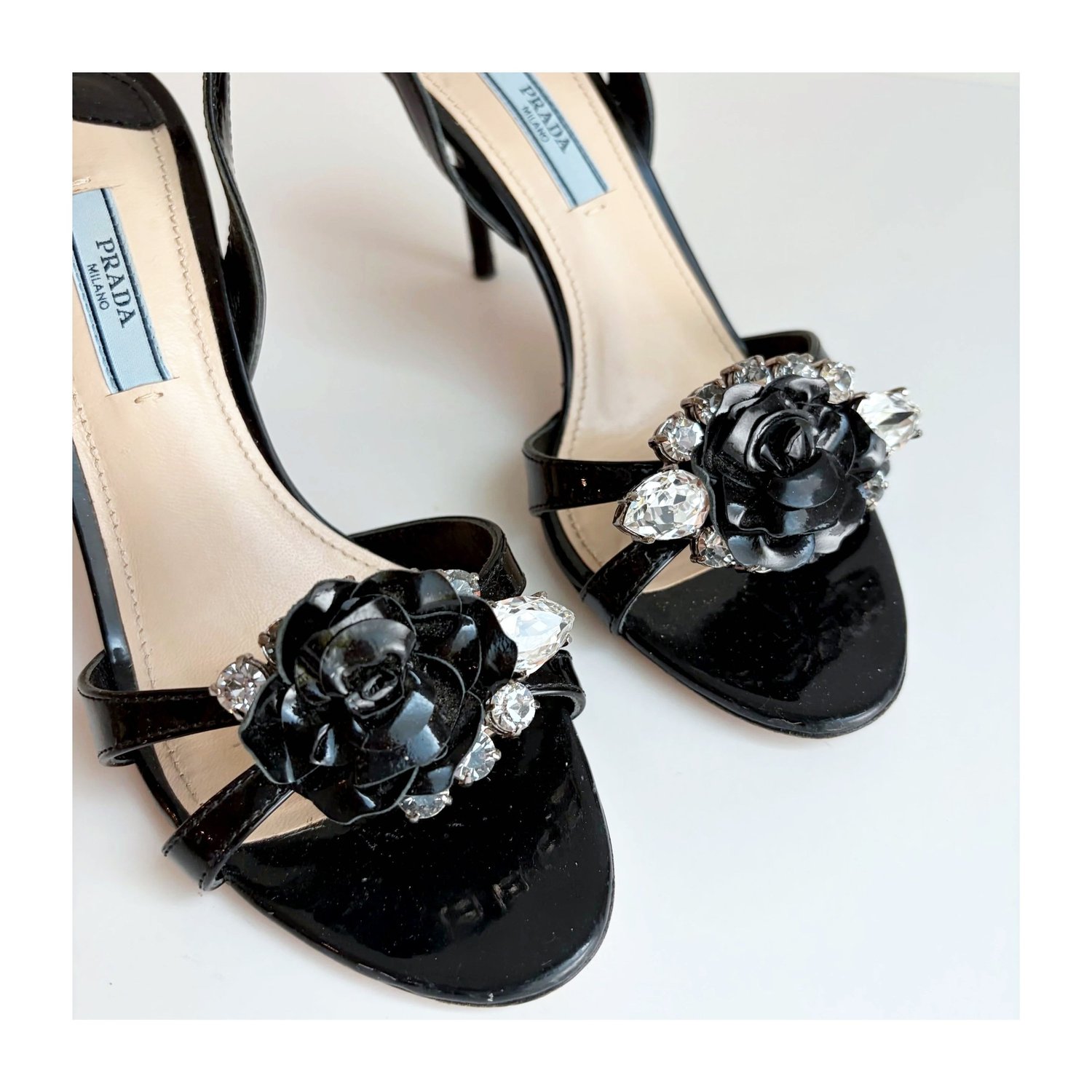 Black Patent Rose Prada Heels (36.5)