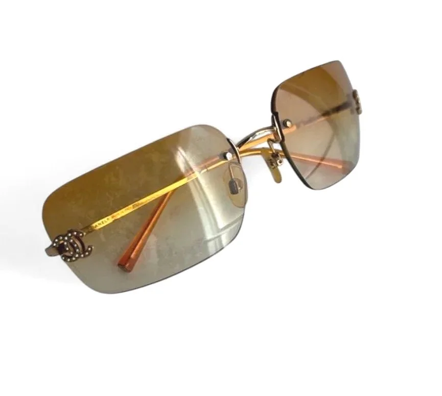 Yellow Rhinestone CC Chanel Sunglasses