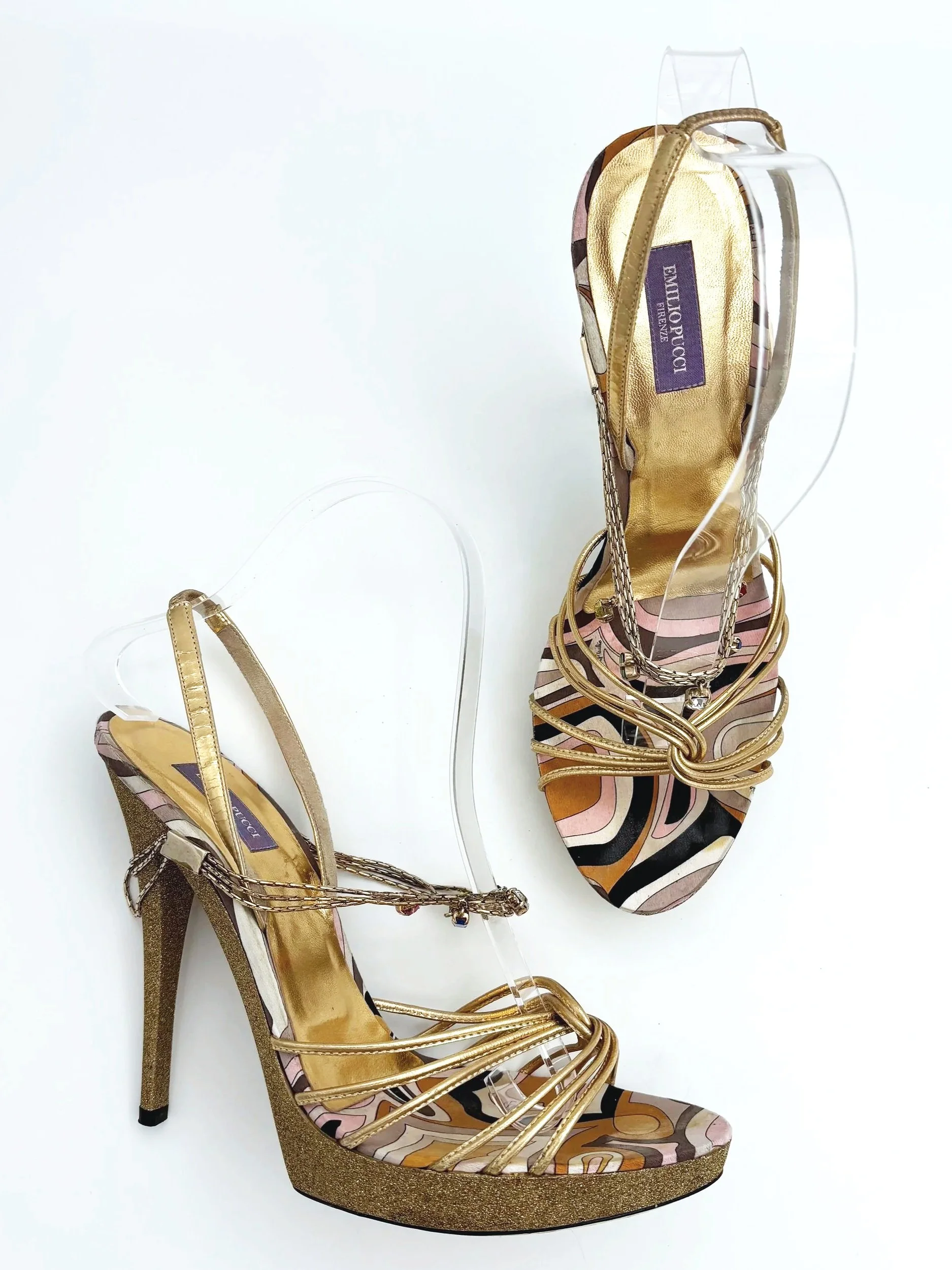 RARE Emilio Pucci Shimmer Gemstone Chain Heels (40), image 7