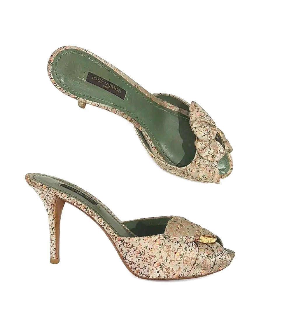Vintage Louis Vuitton Brocade Peep-Toe Heel US 7