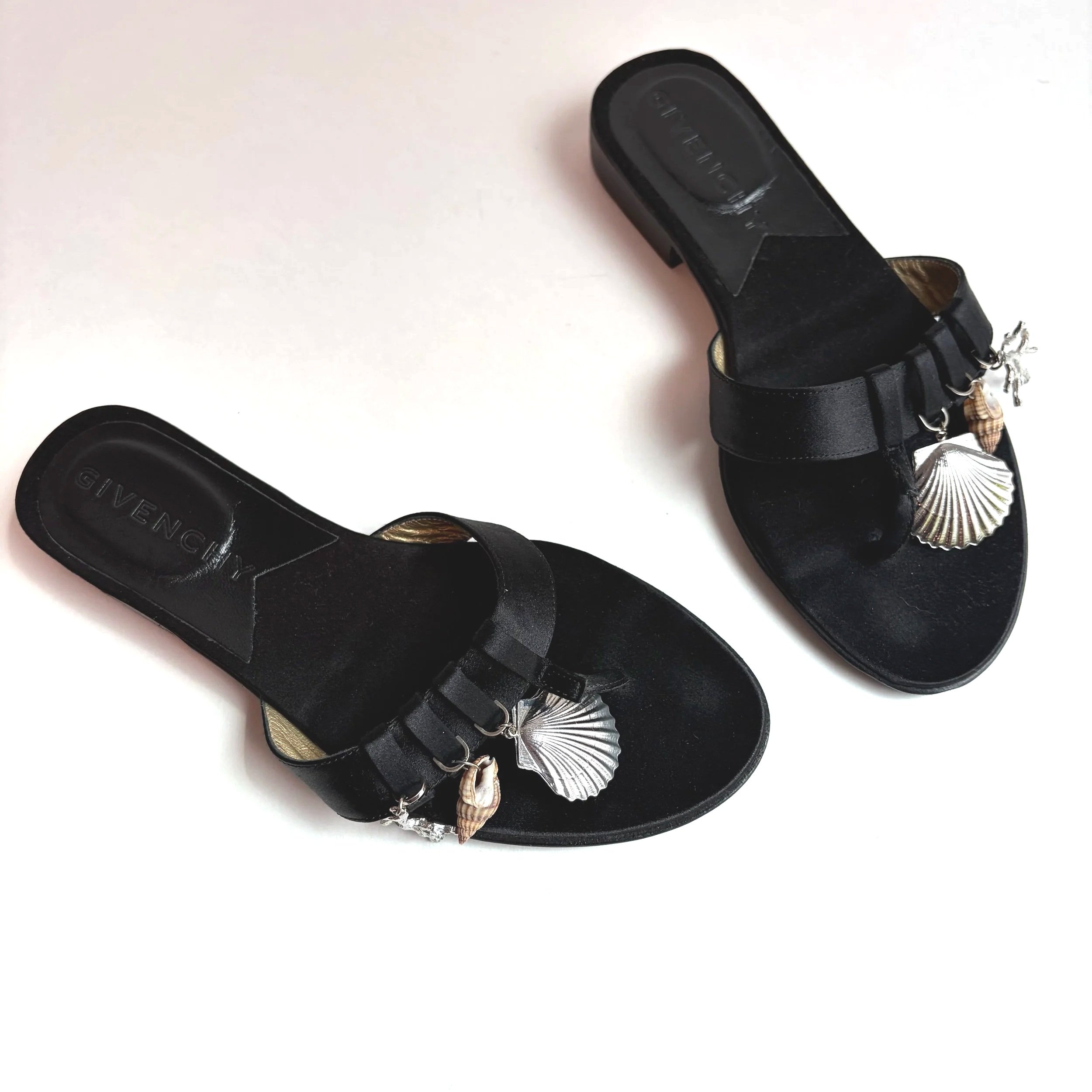 Givenchy Satin Black Seashell Sandals (35.5) — image 3