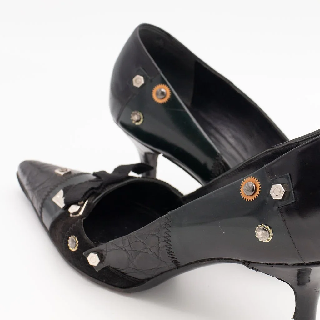 Prada Black Leather Gear Shift Heels (38)