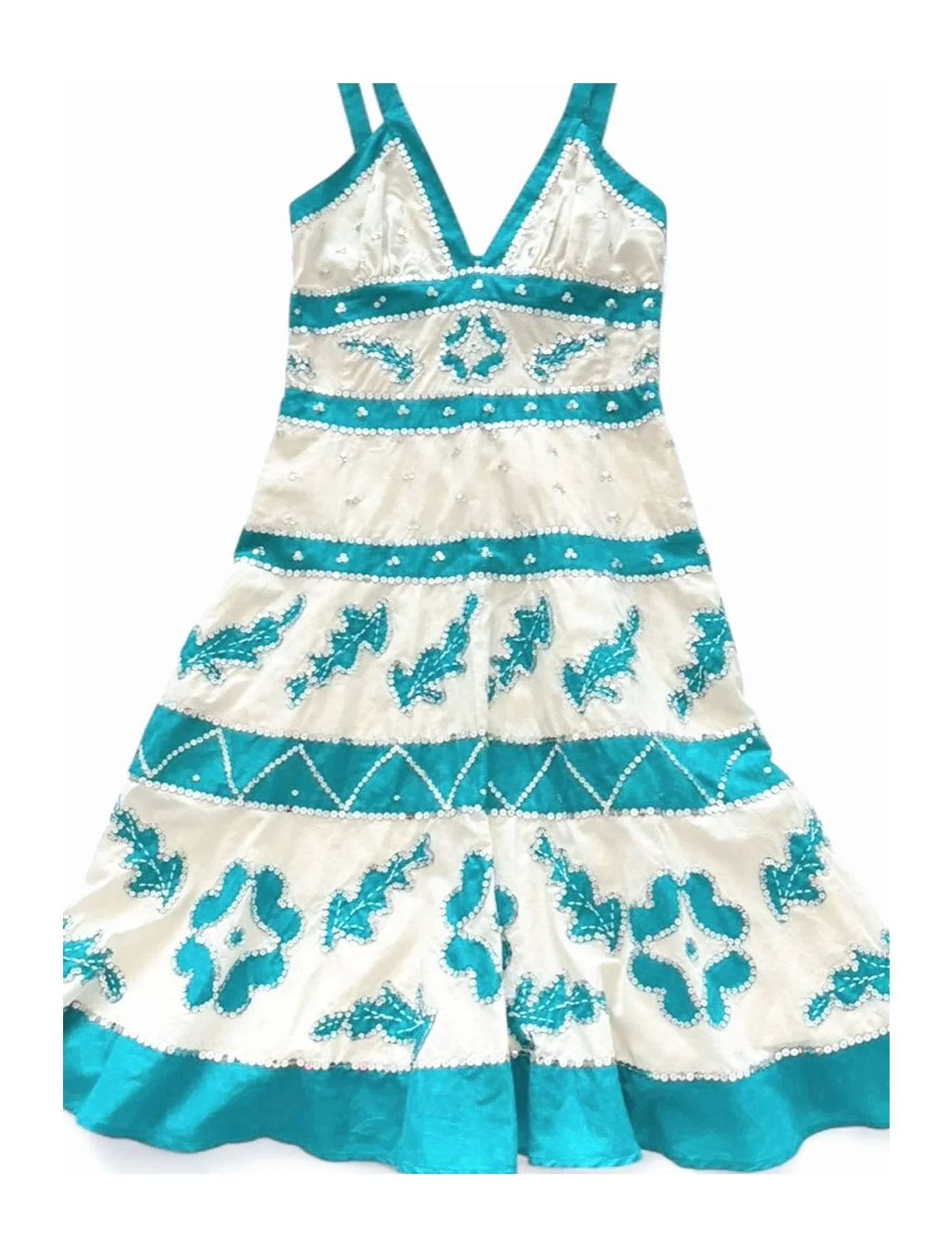 Vtg Aqua Blue Sequined Cotton Dress (xs/s) — image 2