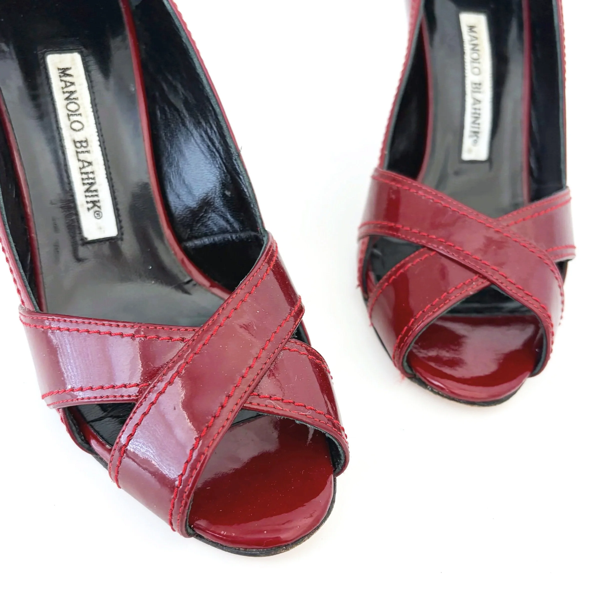 Wine Red Peep-toe Manolo Heels (36.5) — image 4