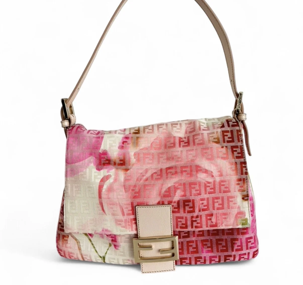 Pink/White Floral Print Zucchino Canvas Mama Forever Flap Bag