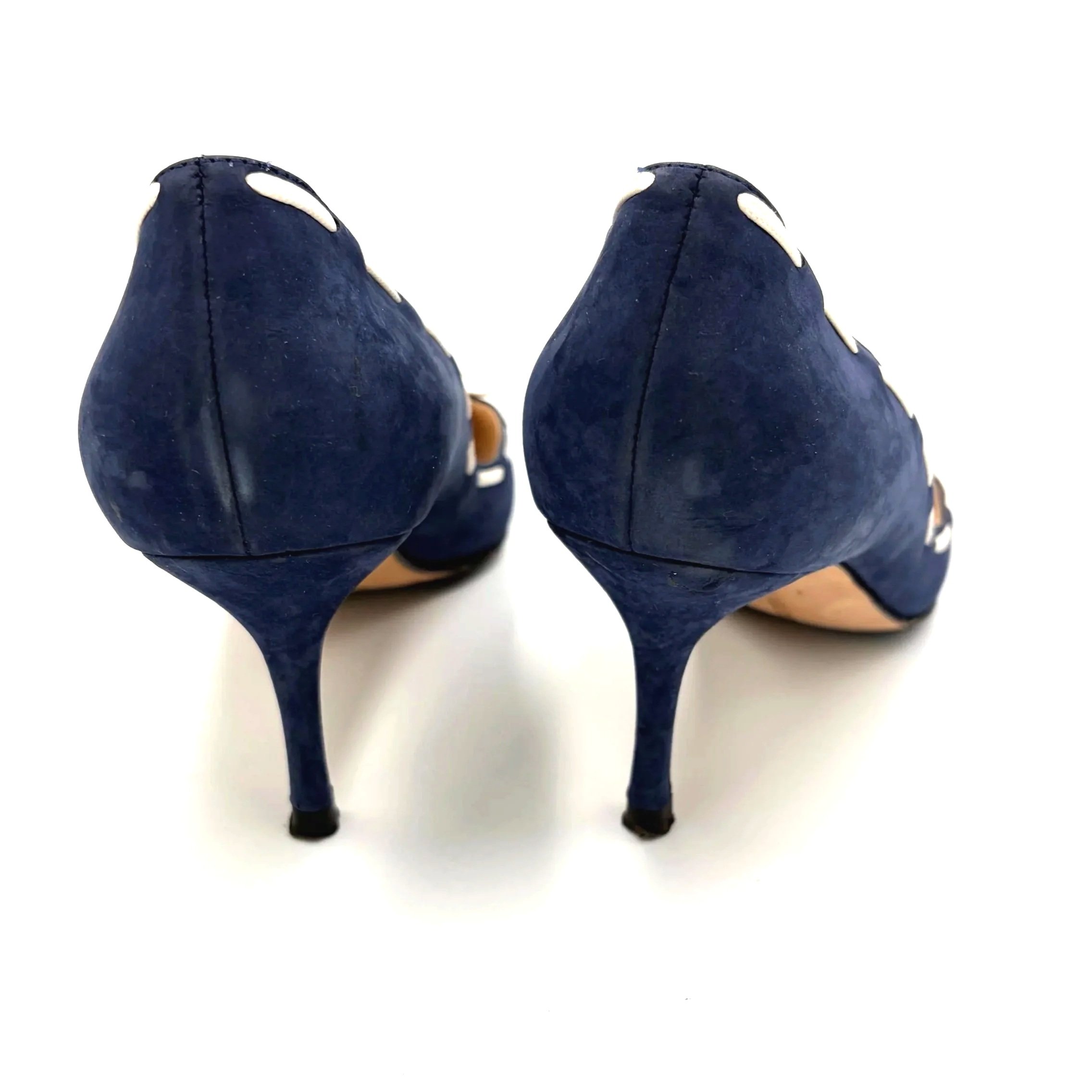Blue Suede Manolo Peeptoes (35.5) — image 3